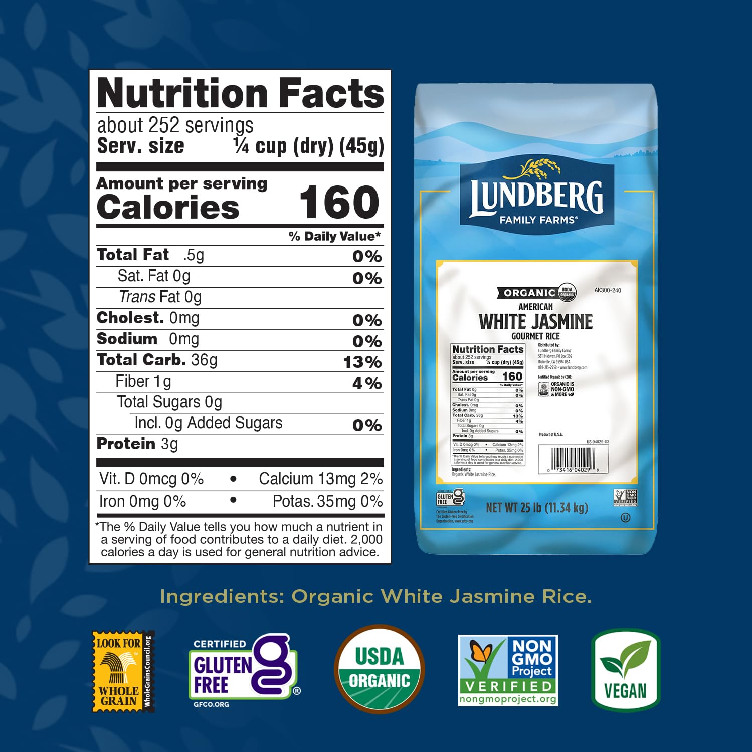 Lundberg Basmati Rice, Long Grain White Rice - Non-Sticky, Fluffy, Nutty, Aromatic Rice, Vegan Food, Healthy Meals, Gluten-Free, Grown in California, 64 Oz