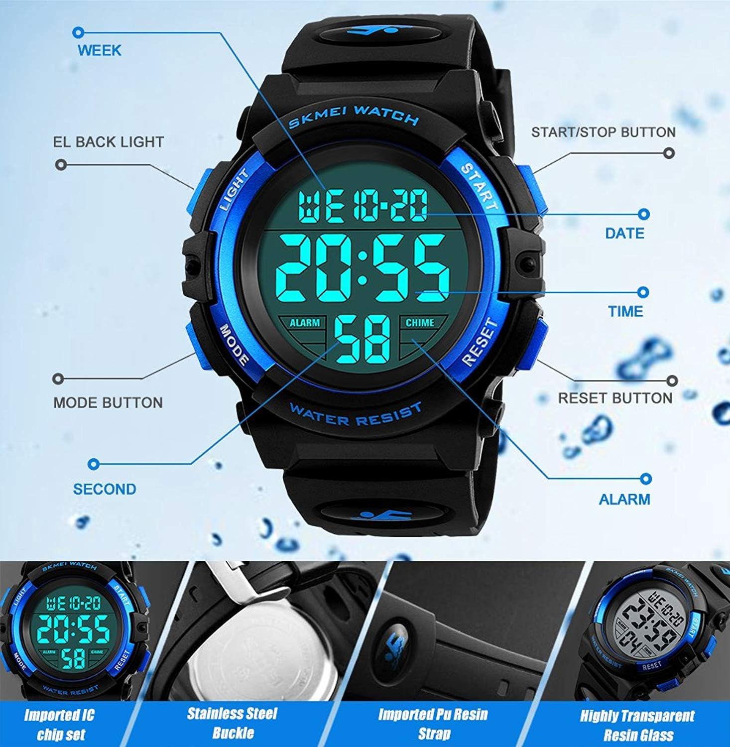 cofuo Kids Digital Watch for Boys Girls, Boys Watches Ages 3-17,Sport Outdoor Watch for Kid, 50M Waterproof Analog Multifunctional Chronograph LED Alarm Stopwatch Silicone Band, Kids Gift