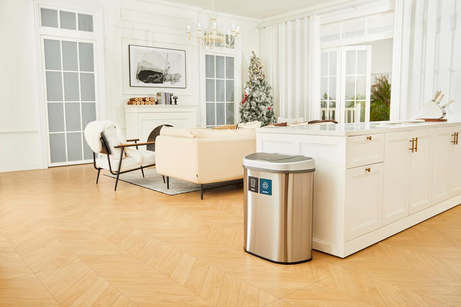 Ninestars DZT-70-R3 Motion Sensor Trash Can, Extra Large, Silver