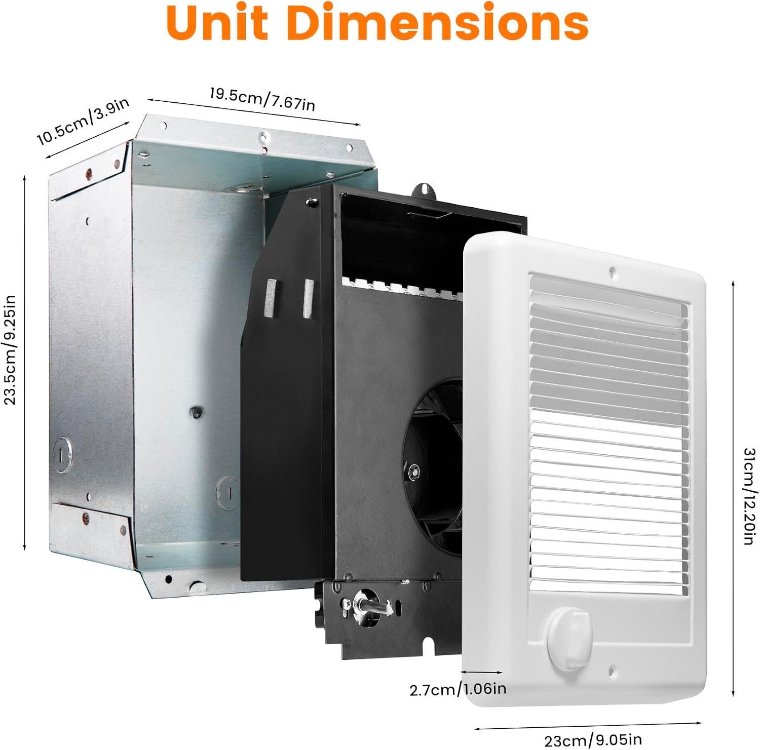 Electric Wall Heater for Indoor Use Complete Unit with Thermostat, Wall Mounted Heaters for Large Room/Garage(Model: CSC101TW, Part: 67508), 3412 BTU
