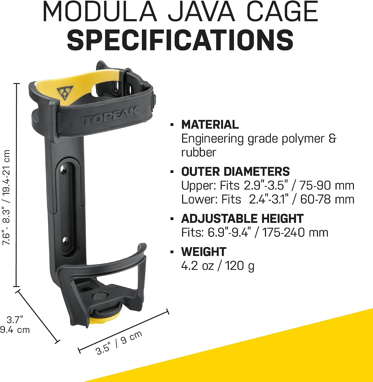 Topeak Modula Java Bottle Cage, Black, 9.4 x 9 x 19.4-21 cm | bike-water-bottle-cages
