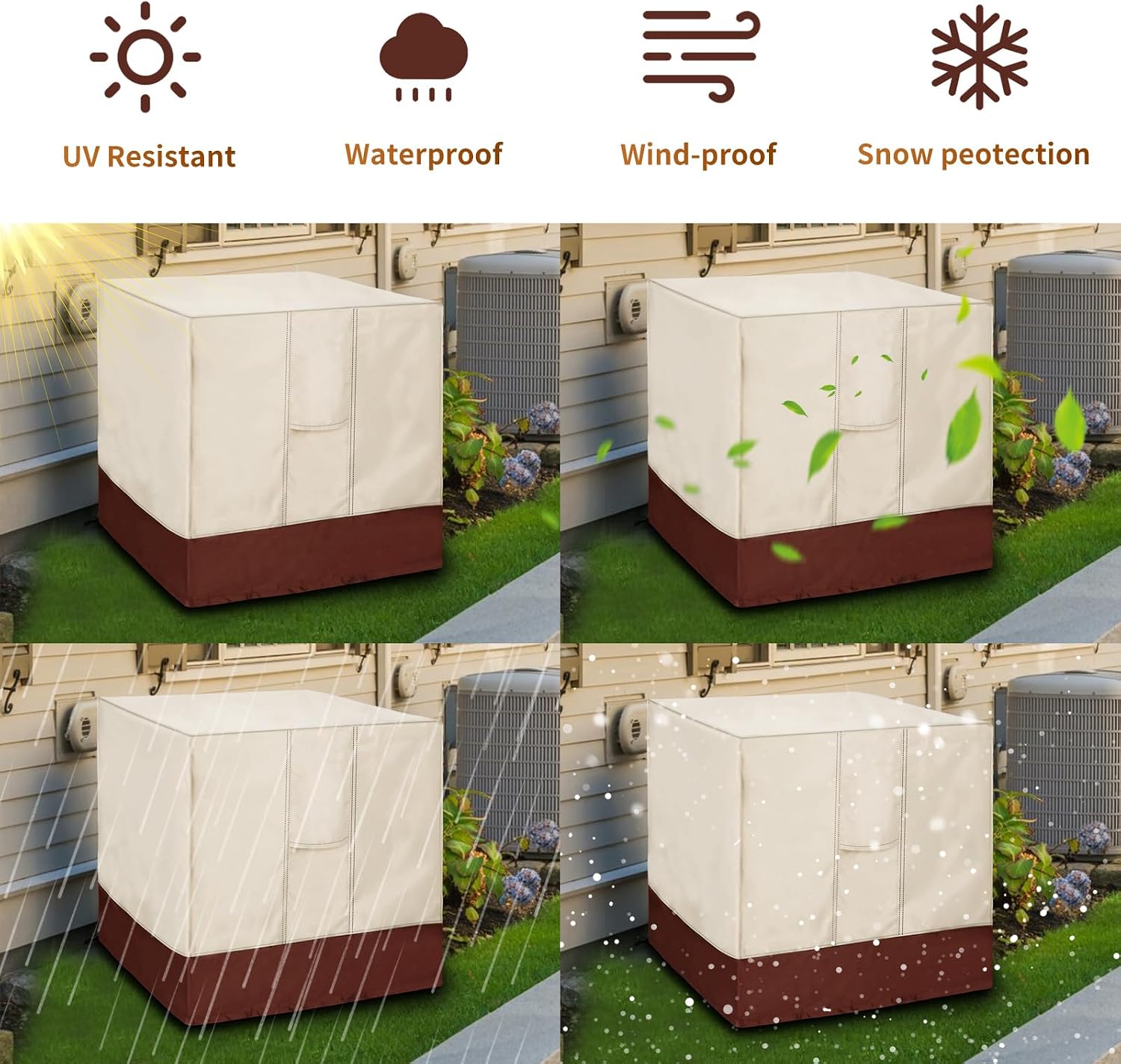 Air Conditioner Cover for Outside Units-Sturdy AC Cover, Water-Resistant, sturdy, with Mesh Vents and Elastic Hem Cord