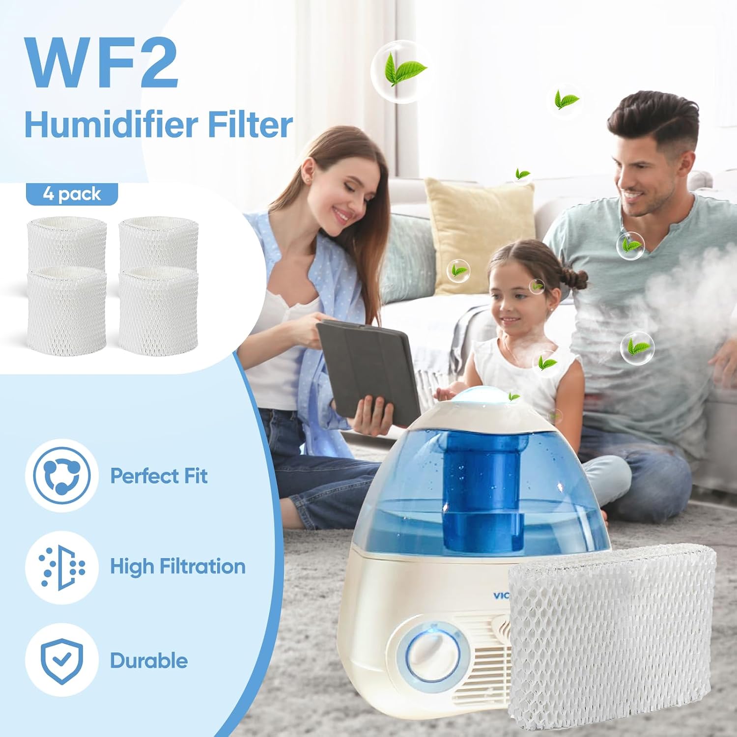 4 Pack WF2 Humidifier Wick Filter Replacement for Vicks Kaz V3500N V3700 V3100 V3900 Sunbeam 1118 1119 Series for Honeywell HCM-300T HCM-315T