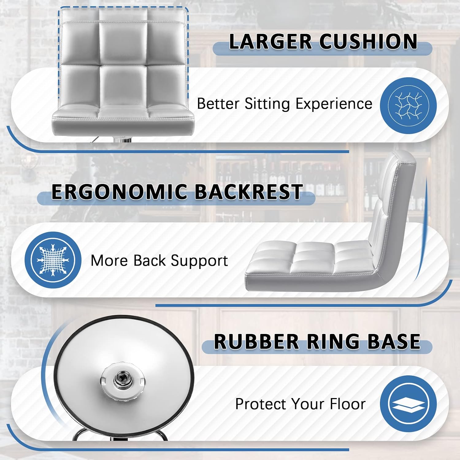 Homall Bar Stools Modern PU Leather Adjustable Swivel Barstools, Armless Hydraulic Kitchen Counter Bar Stool Extra Height Square Island Barstool with Back Set of 2 (Leather, White)