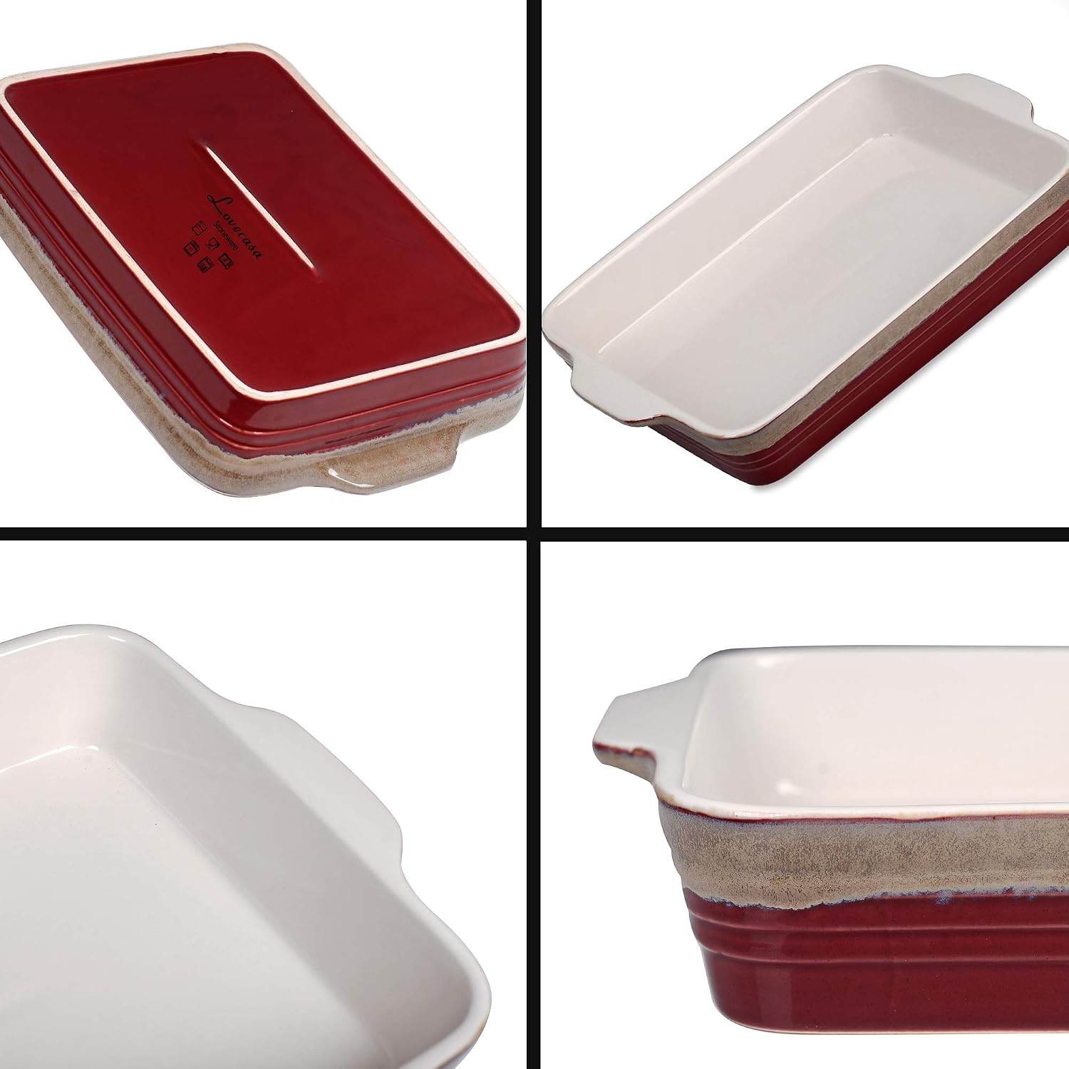 LOVECASA 8x8 inch Baking Pan, 2 Quart Square Cake Pan Baking Dish for Oven, Stoneware Brownie Pan Non-Stick, Casserole Baking Pan with Handle