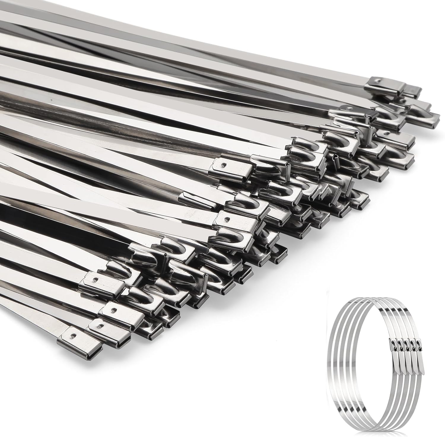 Metal Zip Ties 100 PCS 11.8 Inch 304 Outdoor Stainless Steel Zip Ties | Rust & Corrosion Heat Resistant features Heavy Duty Self-Locking Zip198 lbs