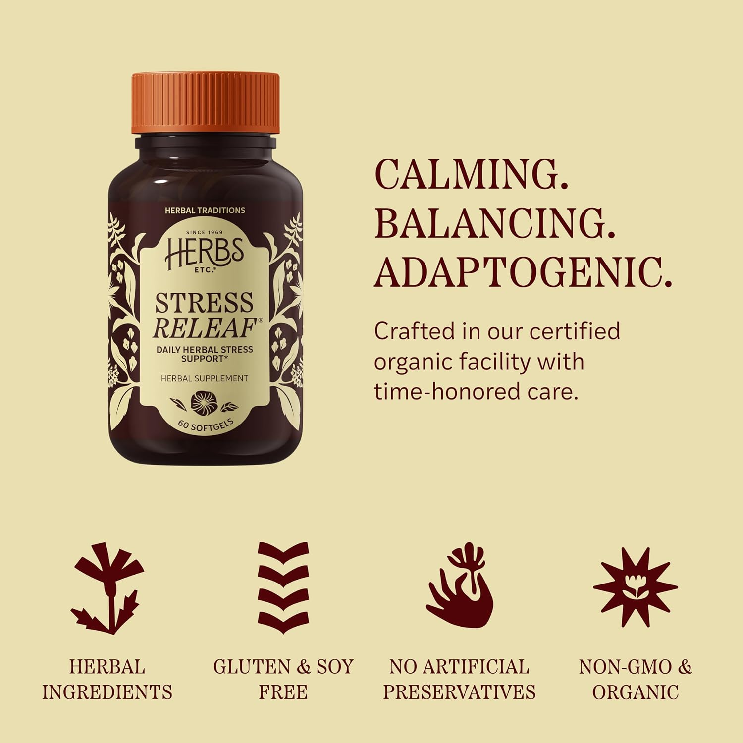 Herbs Etc. Stress ReLeaf Softgels - Herbal Supplement for Stress Support - Ashwagandha