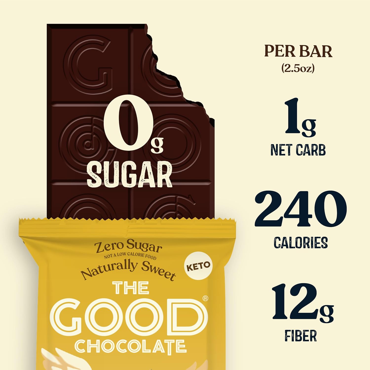 THE GOOD CHOCOLATE – Dark Chocolate Bars with Zero Sugar & Lower Net Carbs – Keto Chocolate Bar with Lower Calories, All Natural and Non-GMO Keto Snacks, 2.5 oz (6 Bars Value Pack)