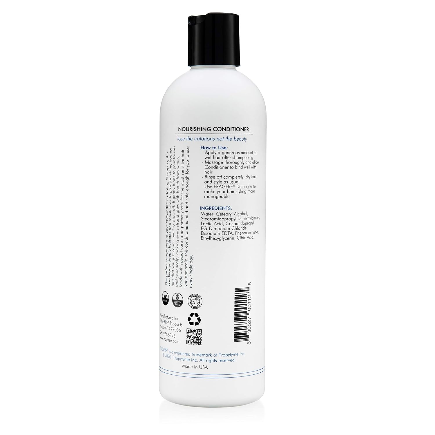 Fragrance Free Conditioner 12 oz - Parabens Free Hypoallergenic - Hair Conditioner for Sensitive Skin - Deep Conditioning for Normal Treated and Fragile Hairs - Vegan Gluten Free (1 Pack)