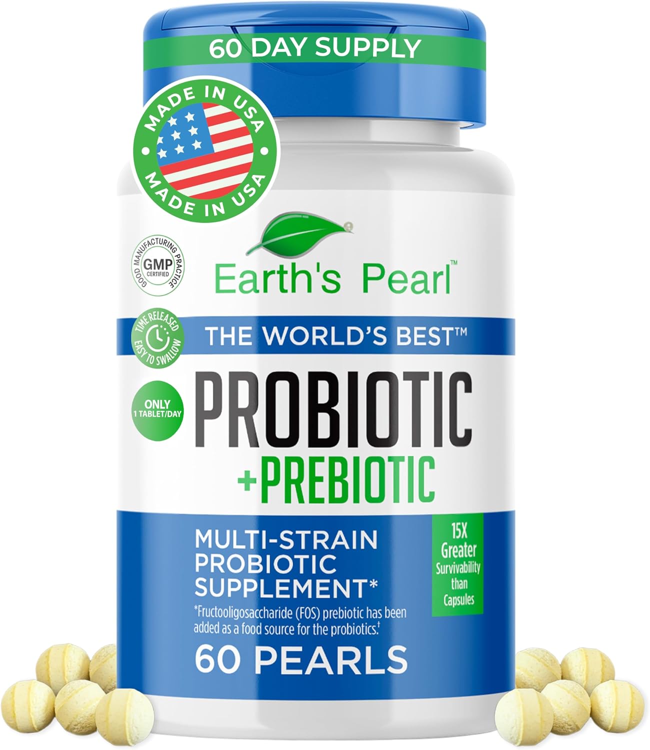 Probiotics for Women & Men - Probiotic & Prebiotics 60-Day Supply | Earth's Pearl - BIO-Tract® Time-Release - 4 Billion CFU - Gut Health Support