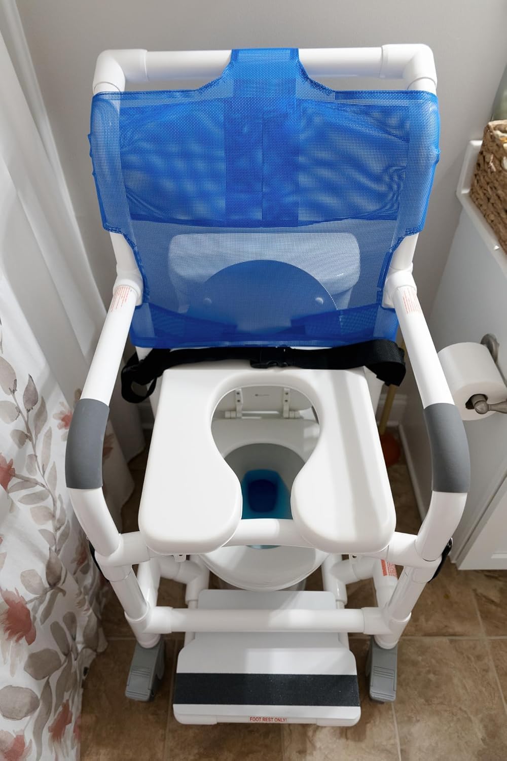 Institutional Grade Rolling Shower Commode Chair with Wheels & Drop Arms – Padded Seat, Locking Casters, Sliding Footrest