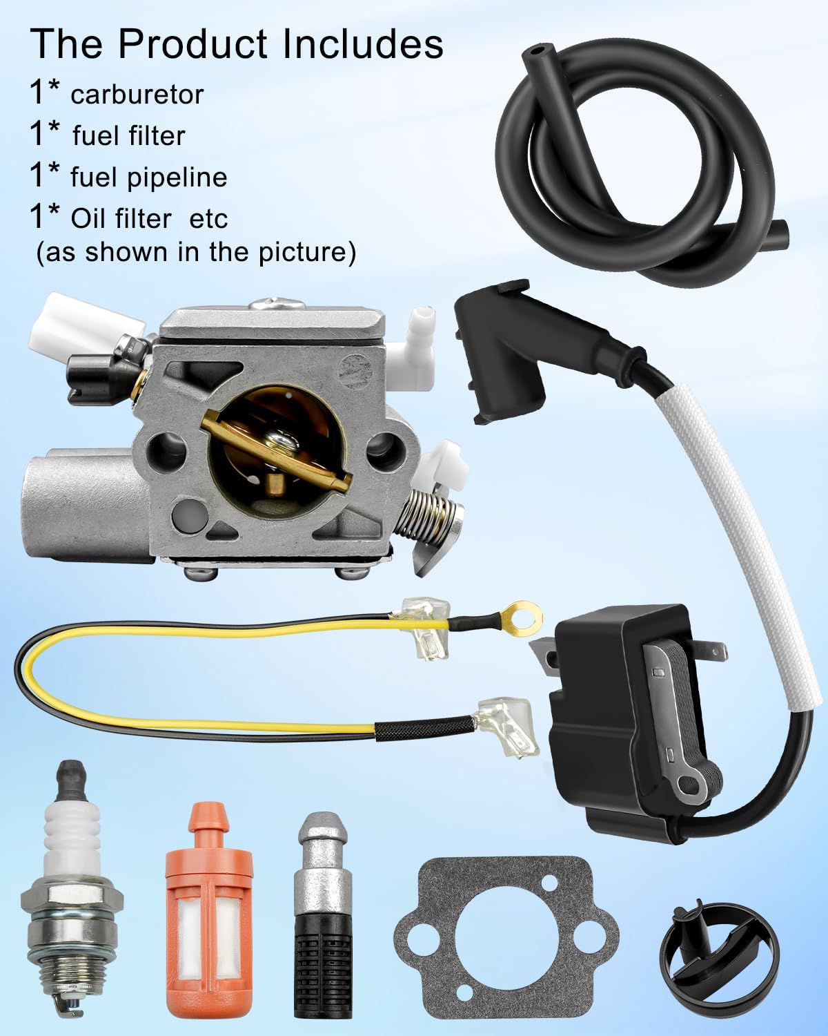 1143 120 0617 Carburetor Fit for Stihl MS251 MS 251 Replacement Part, With Fuel Filter & Fuel Line & Oil Filter & Gasket & Spark Plug & Ignition Coil