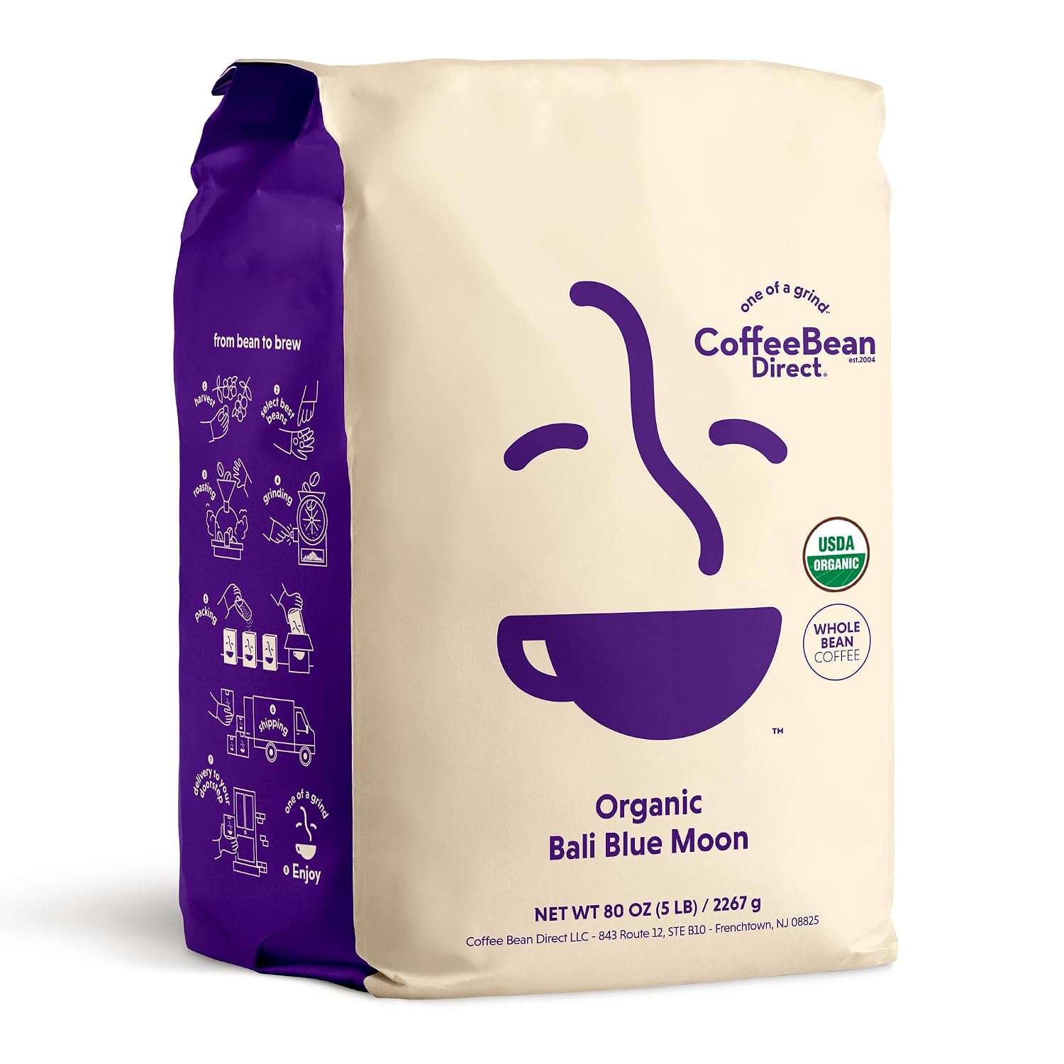 Coffee Bean Direct French Roast Papua New Guinea, Whole Bean, 5lb Bag | Dark Roast, Single Origin Arabica Coffee Beans