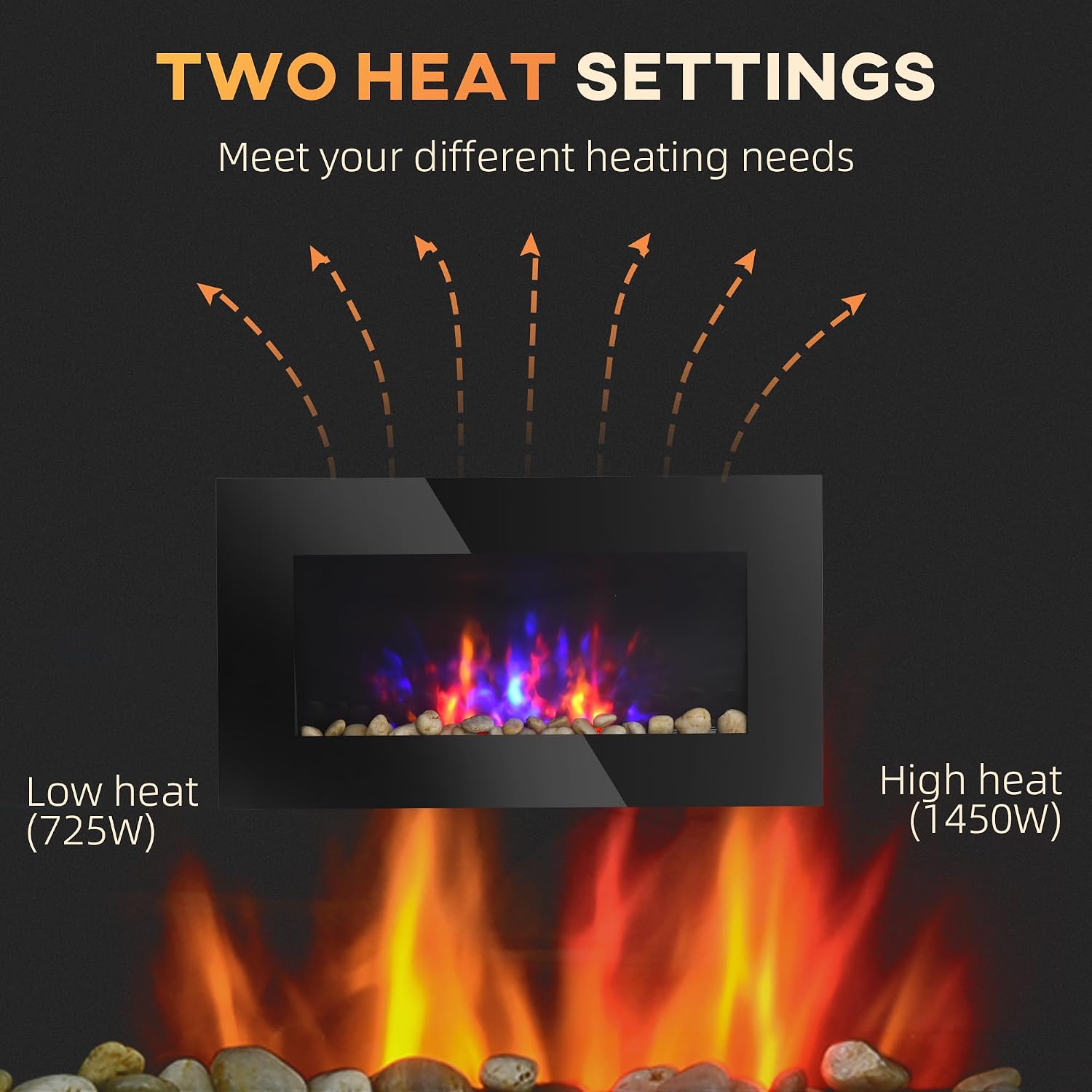 HOMCOM 29" Electric Fireplace Wall Mounted Fireplace Heater 1450W Black