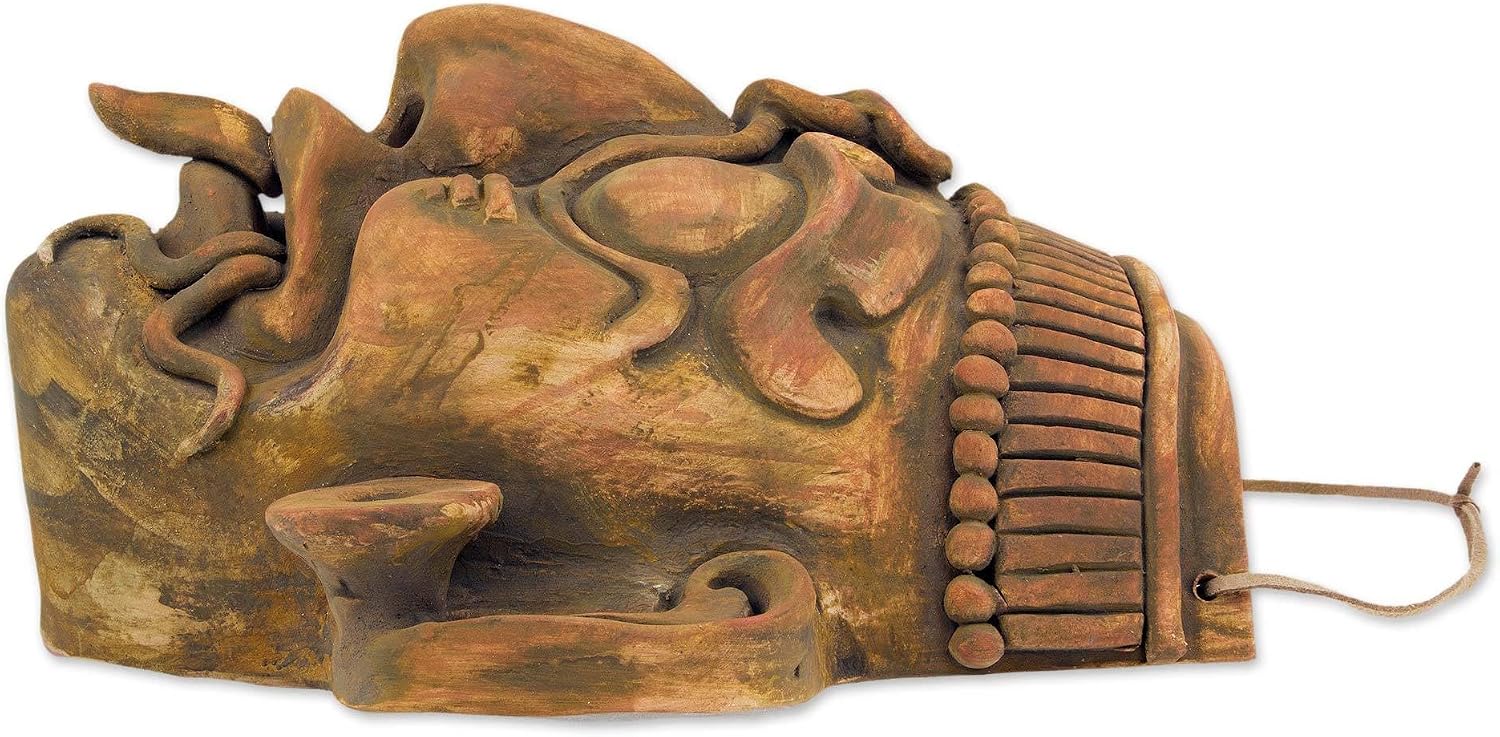 NOVICA Artisan Handmade Ceramic Mask Maya God of Sun Wall Replica Crafted by Mexico 'Maya Lord Kinich Aha'