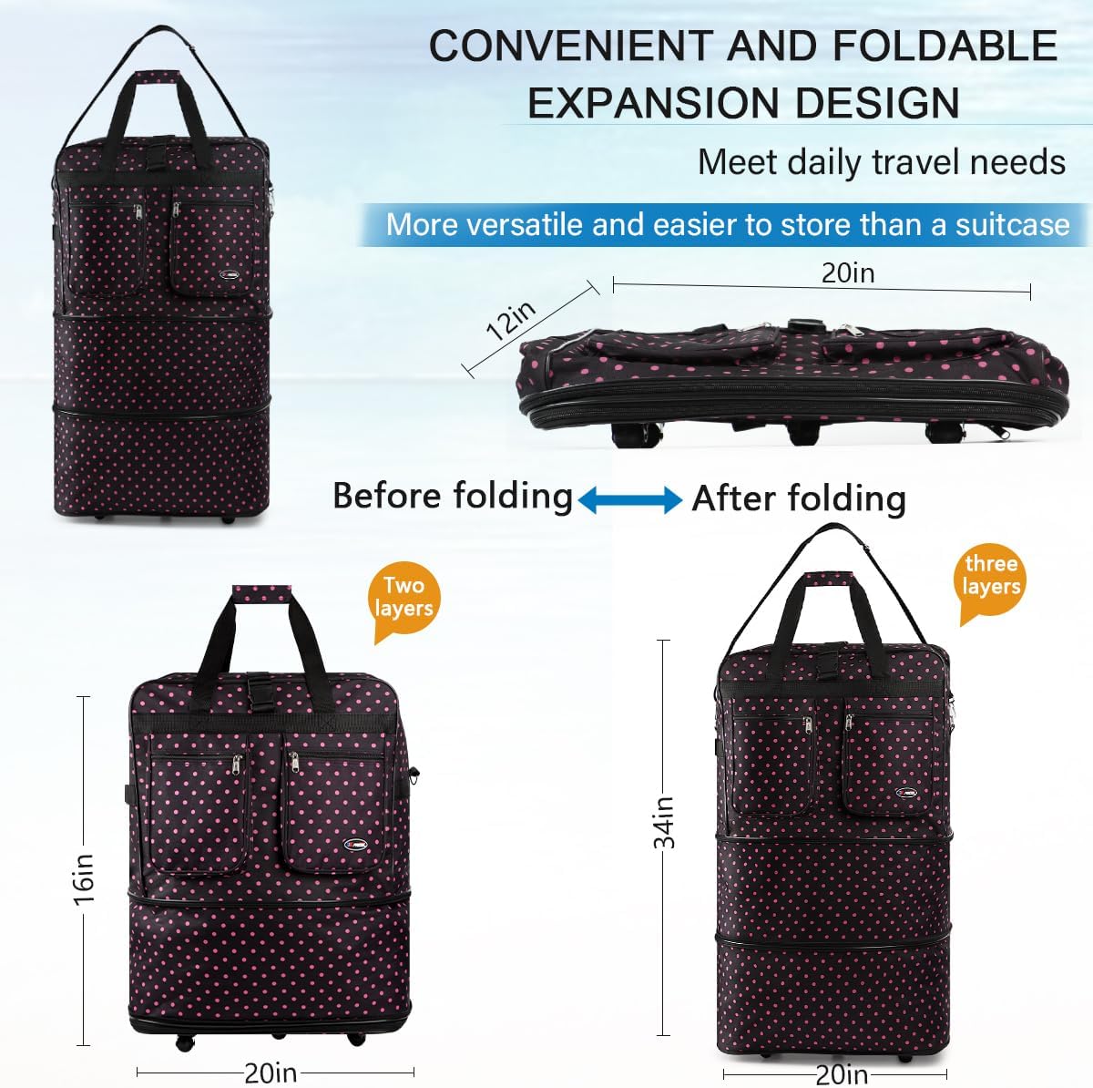 40'' Expandable Rolling Duffel Bag Suitcases w/Wheels,Foldable Luggage Bag