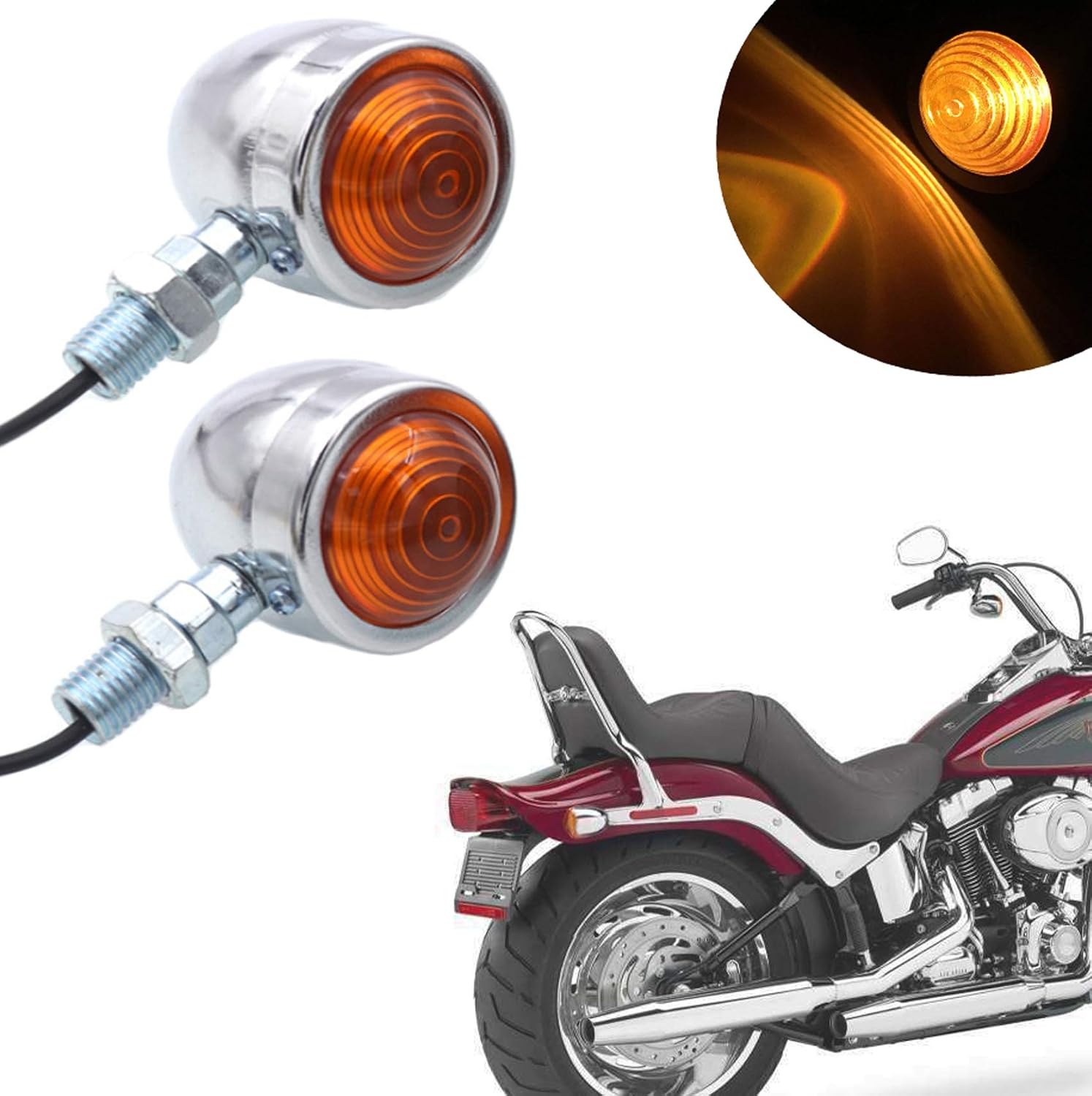 Universal Motorcycle Turn Signals Bullet Blinker Indicator Lights Amber Lamp Light for Sportster Cruiser Bobber Chopper Harley Honda Yamaha Kawasaki