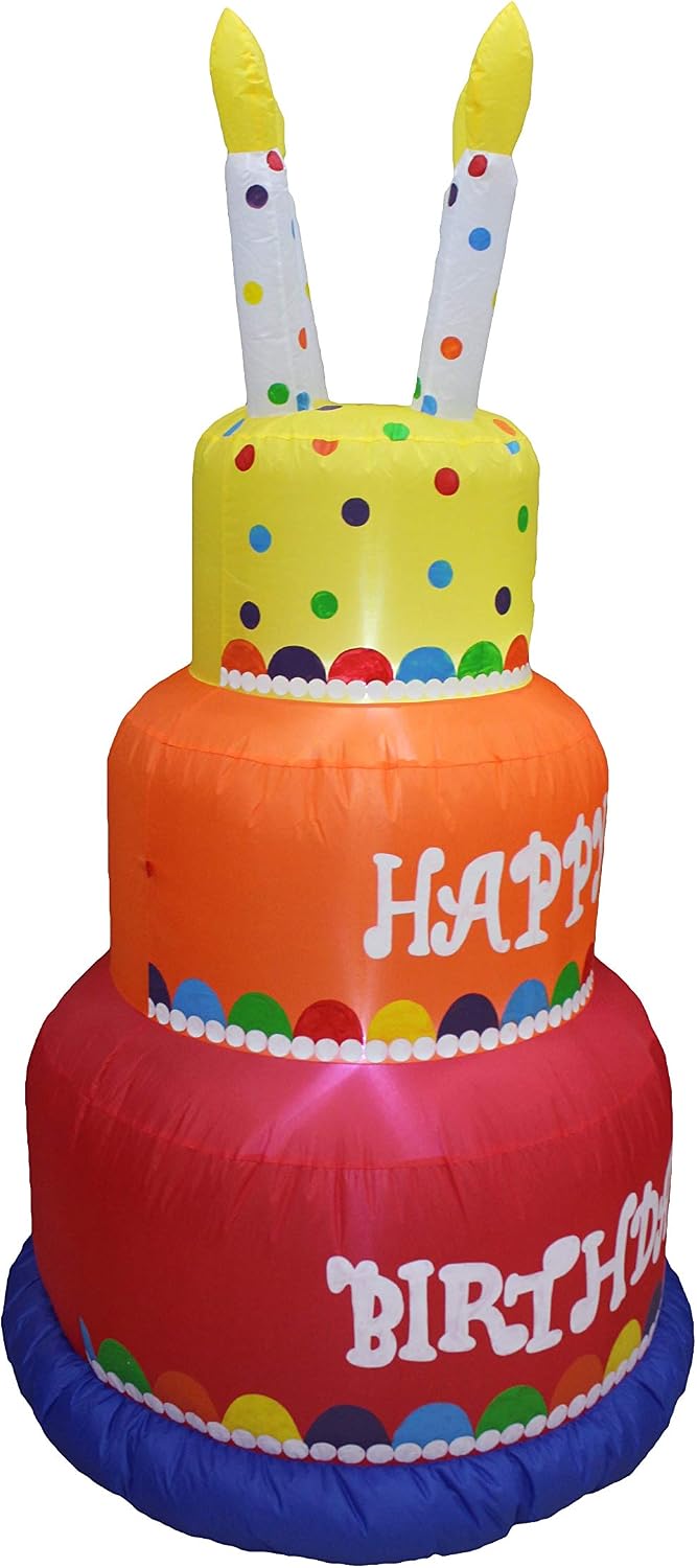 6 Foot Tall Happy Birthday Cake Inflatable with Candles