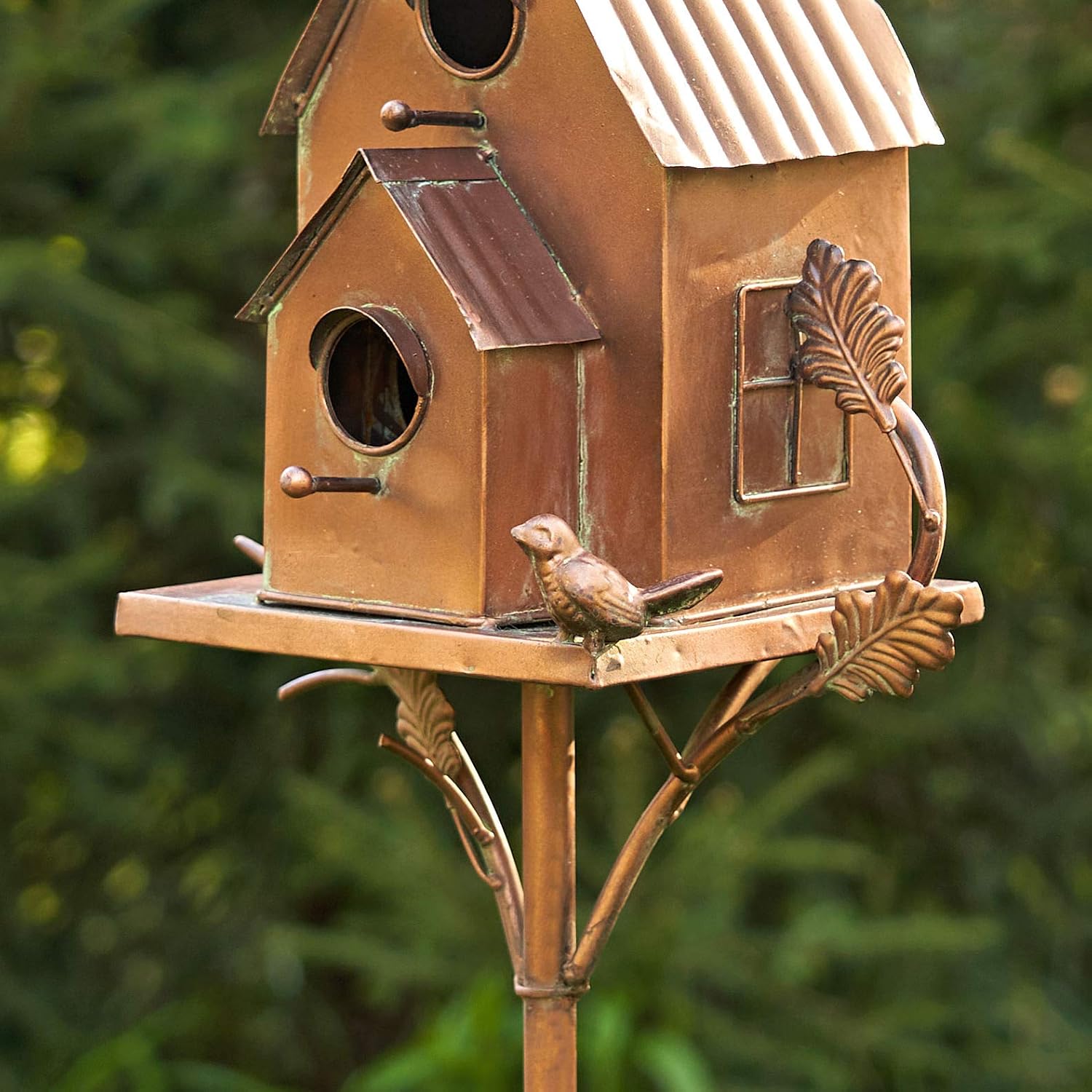 Copper Colored Multi-Birdhouse Stakes, Room for 2 Bird Families in Each (Farm Silos)