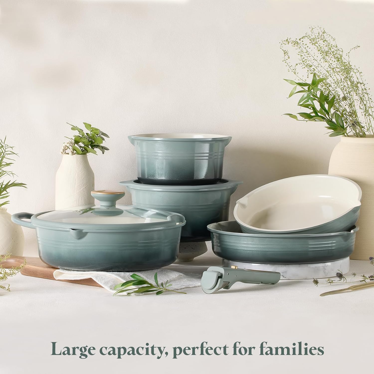 CAROTE 20pcs Titanium Cookware Set, Pots and Pans Set Detachable Handle | Non-Stick, Non-Toxic, PFAS and PFOA Free, Induction Compatible