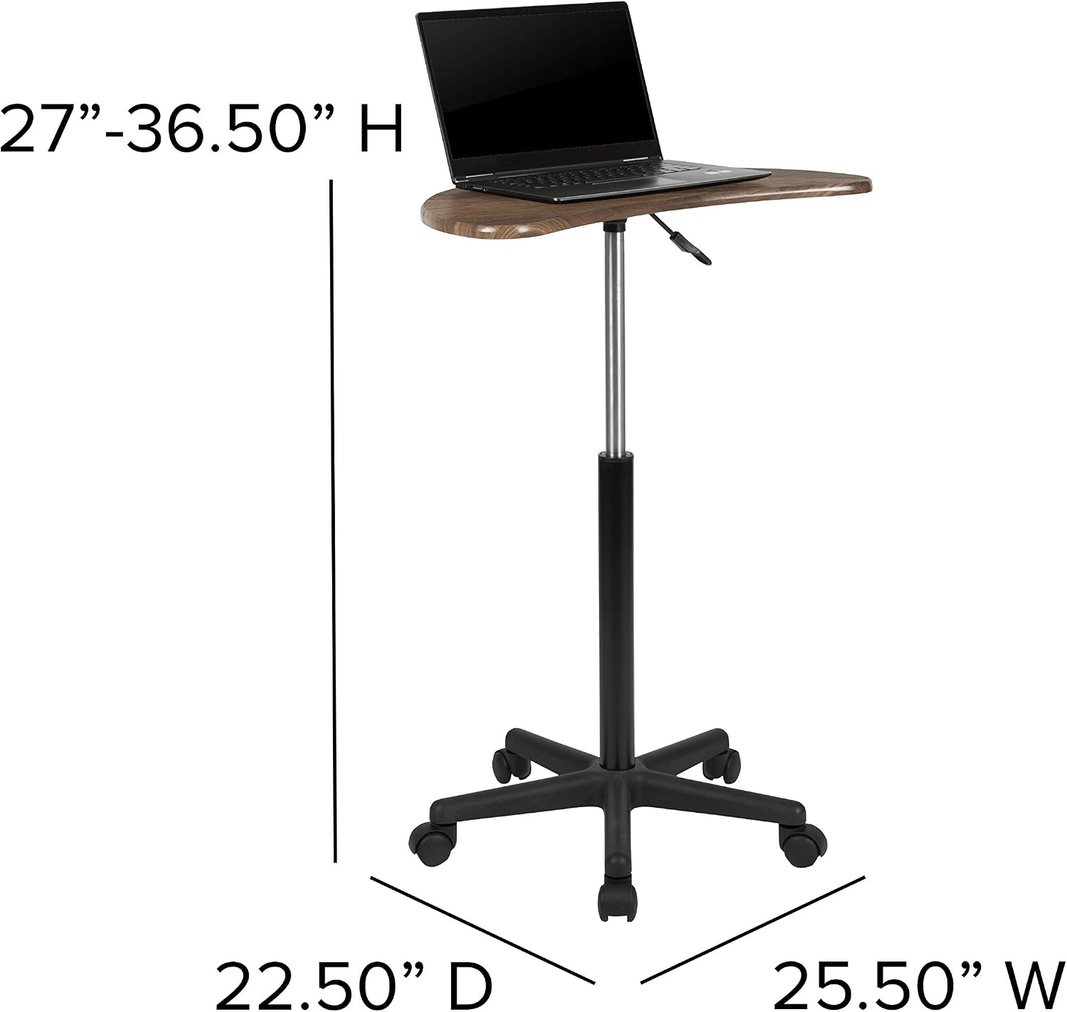 Flash Furniture Eve Sit to Stand Mobile Laptop Desk/Speaker's Lectern with Wheels, Modern Height-Adjustable Portable Standing Computer Desk, Black | Heavy Duty Nylon Base, Dual Wheel Casters