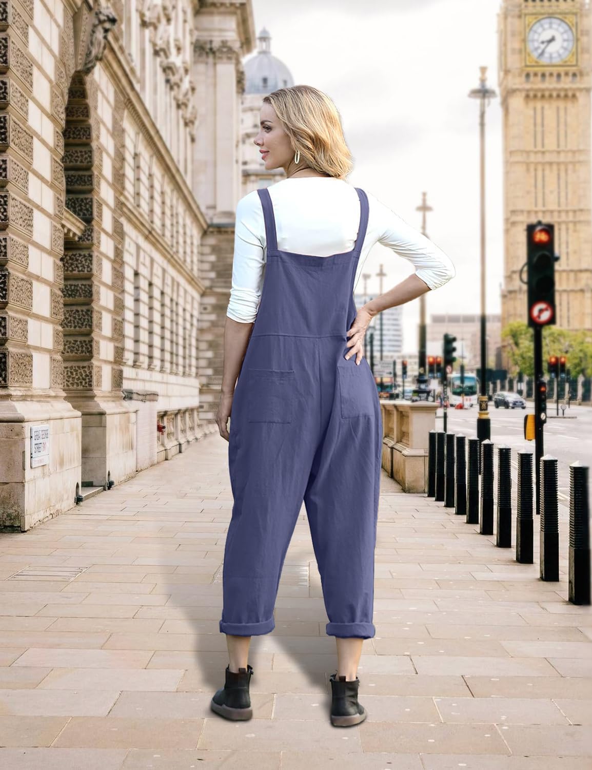 YESNO Women Long Casual Loose Bib Pants Overalls Baggy Rompers Jumpsuits with Pockets PV9