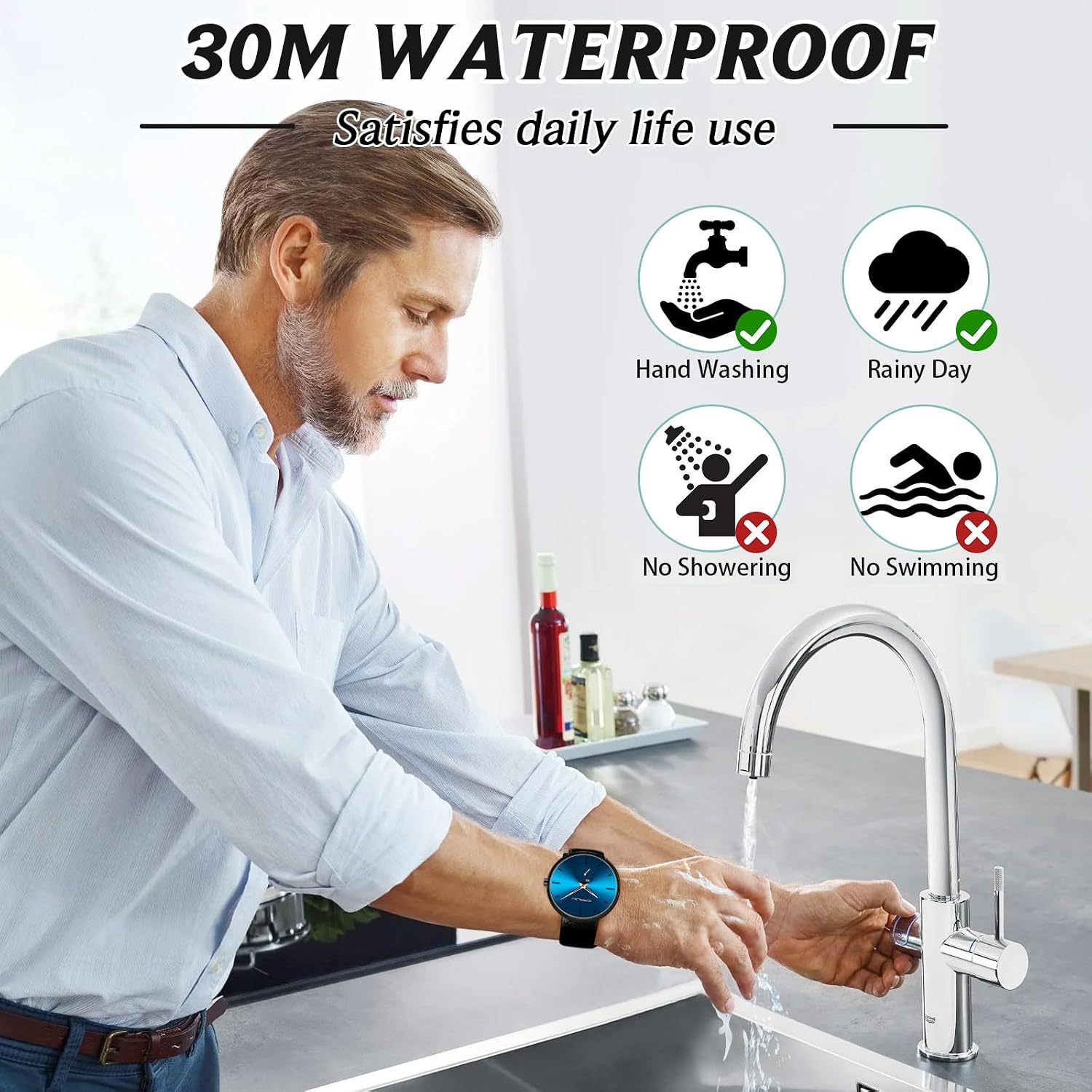 Mens Watches Ultra-Thin Minimalist Waterproof-Fashion Wrist Watch for Men Unisex Dress with Leather Band