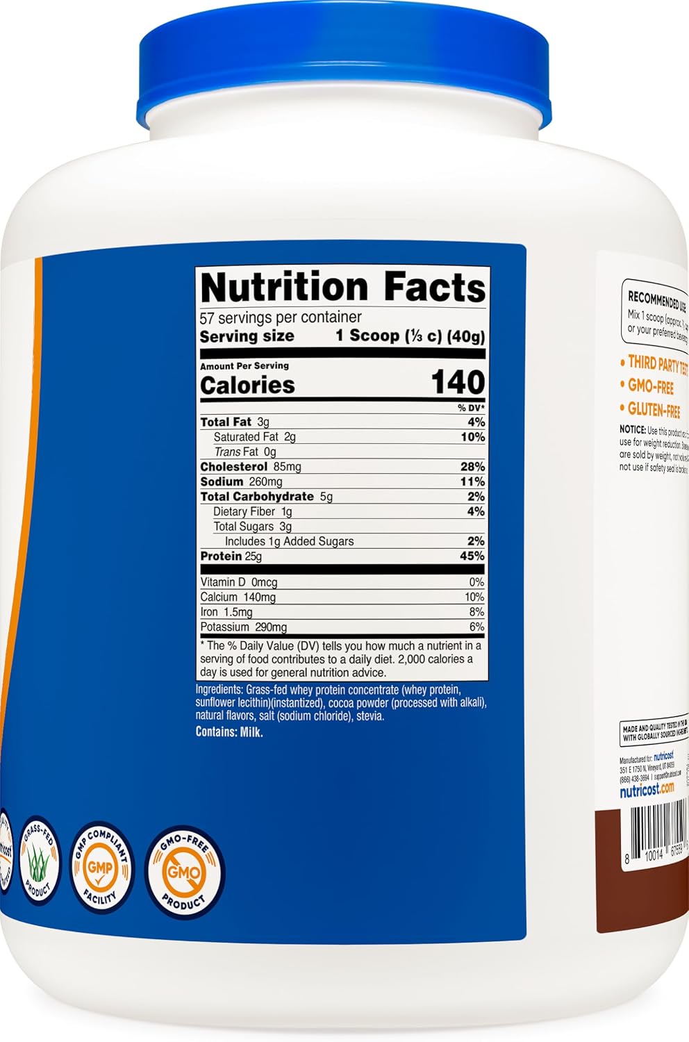 Nutricost Grass-Fed Whey Protein Concentrate (Unflavored) 2LBS | Undenatured, GMO-Free, Gluten Free, Natural Flavors