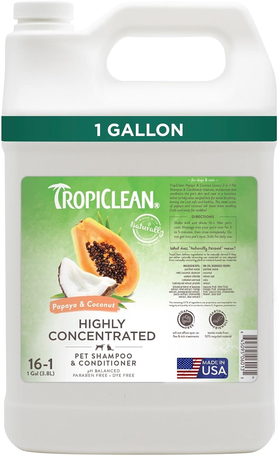 TropiClean Deodorizing Dog Shampoo for Smelly Pets, Professional Dog Shampoo, Long Lasting Odor Control, Puppy Safe, USA Made, Berry Scent, 1 Gal