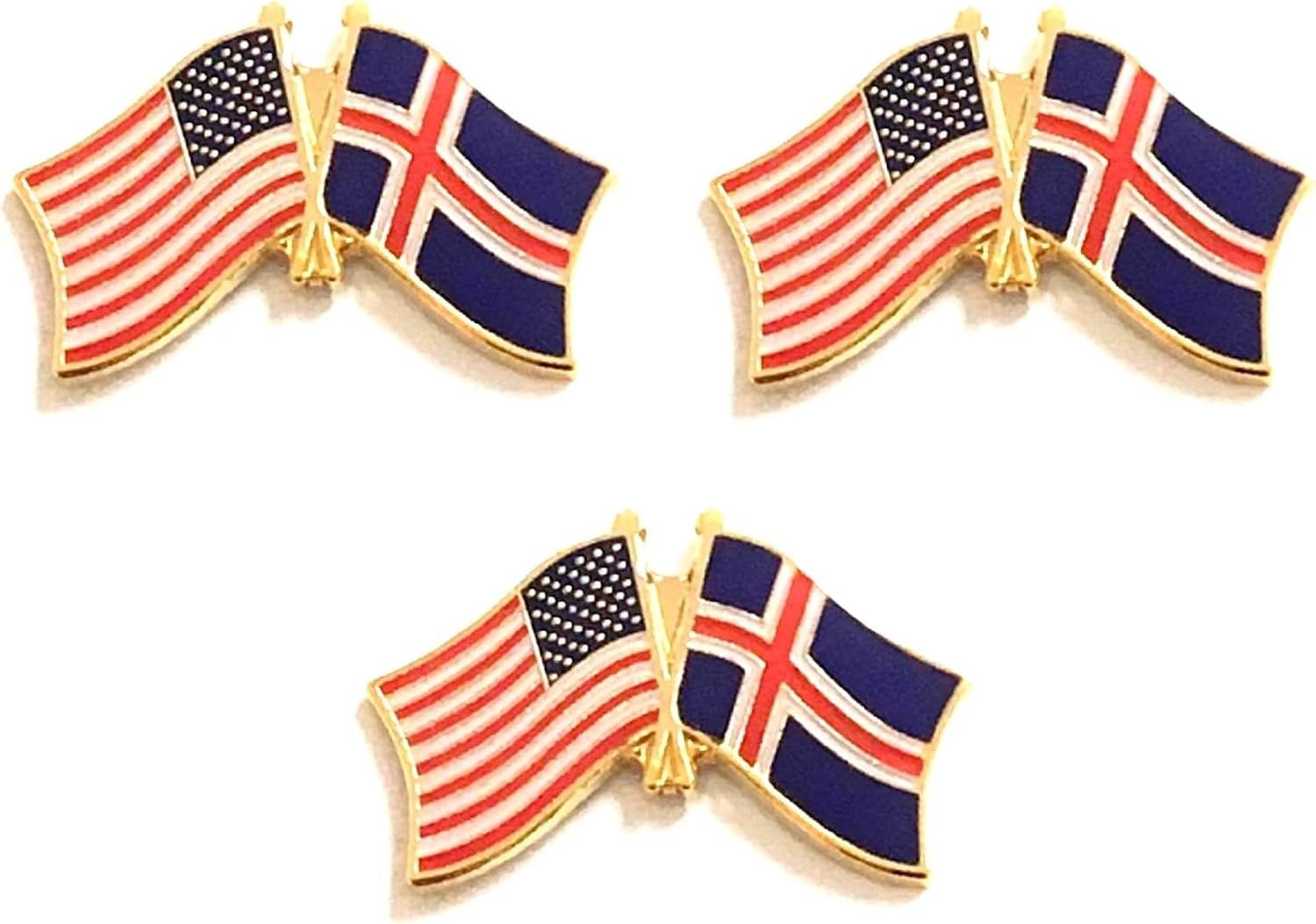 3 National Country Flag Crossed Enamel Flag Pins Pack of 3 Friendship Double Flags
