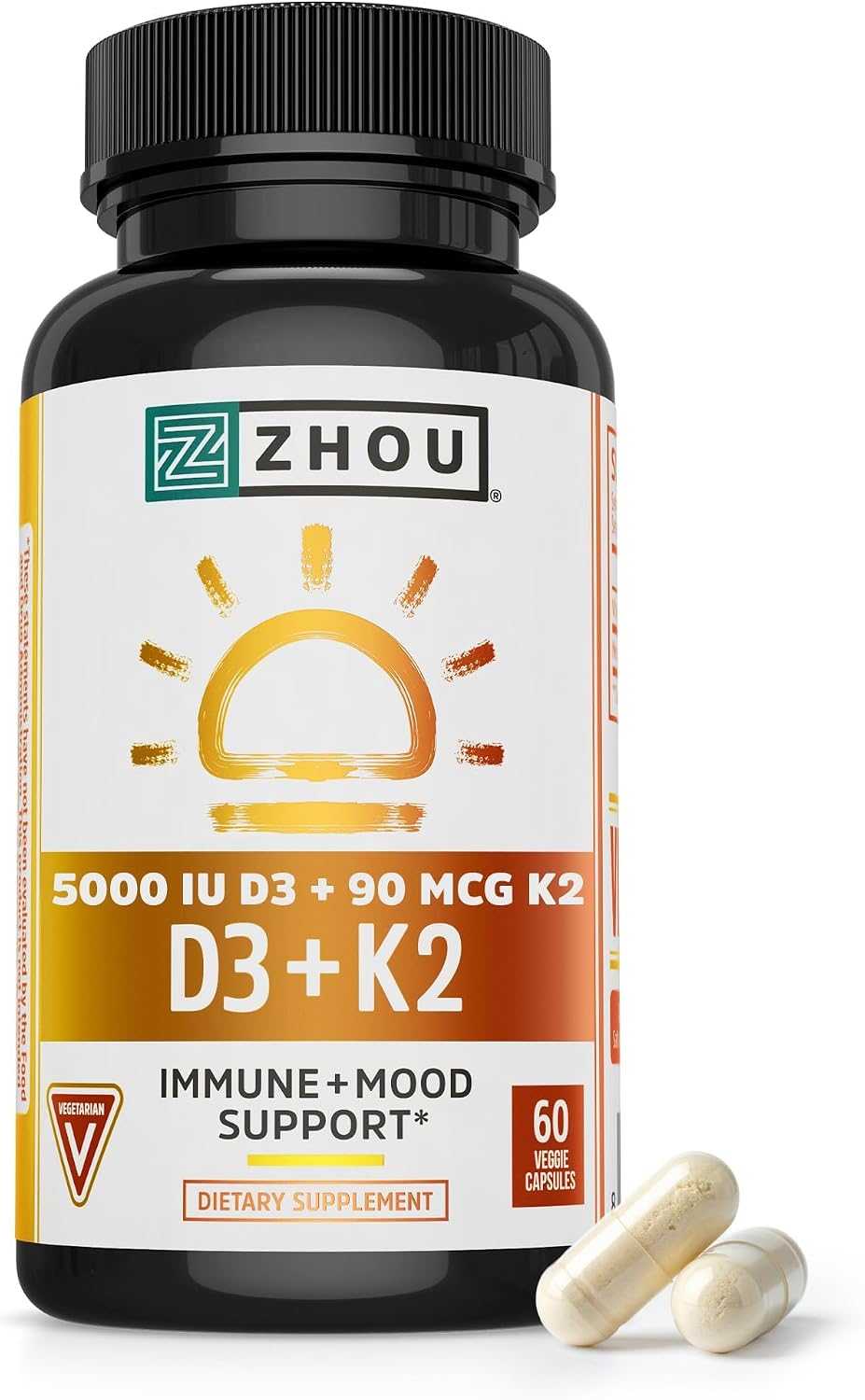 Zhou D3+K2 Supplement - 60 Veggie Gummies (Pack of 1)