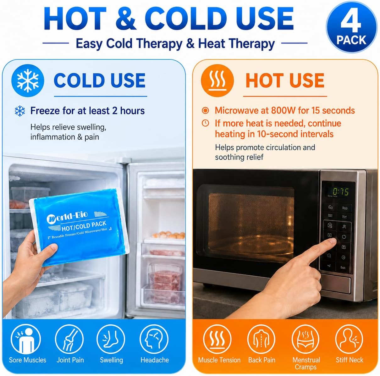 Soft Ice Packs Reusable Gel Pack 2, Hot and Cold Gel Ice Packs for Injuries, Headaches, Joint Pain Relief, Comfort Ice Pack Flexible Therapy on Neck, Ankle, Knee, Leg, Shoulder, Elbow, Wrist, Feet