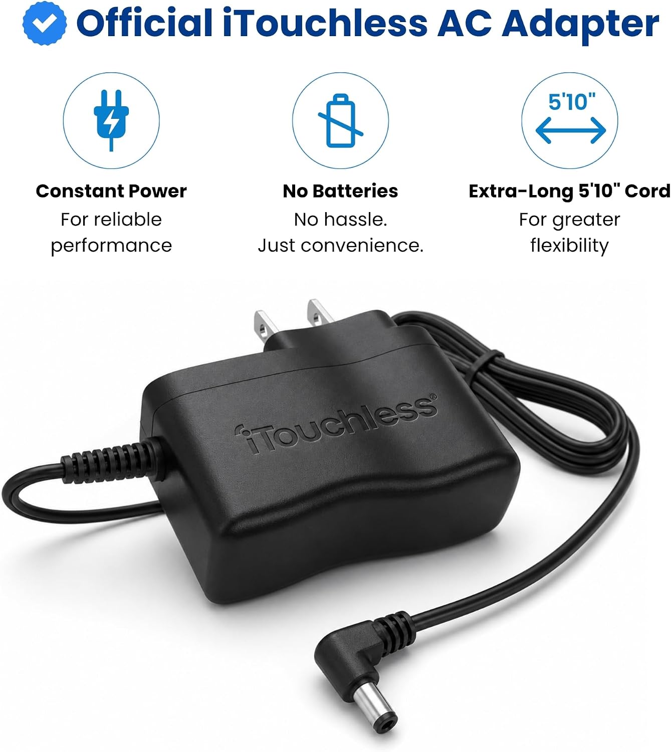 iTouchless Official AC Power Adapter for ITOS13B, 13 Gallon Sensorcan Touchless Can-Stainless Steel-Oval Shape