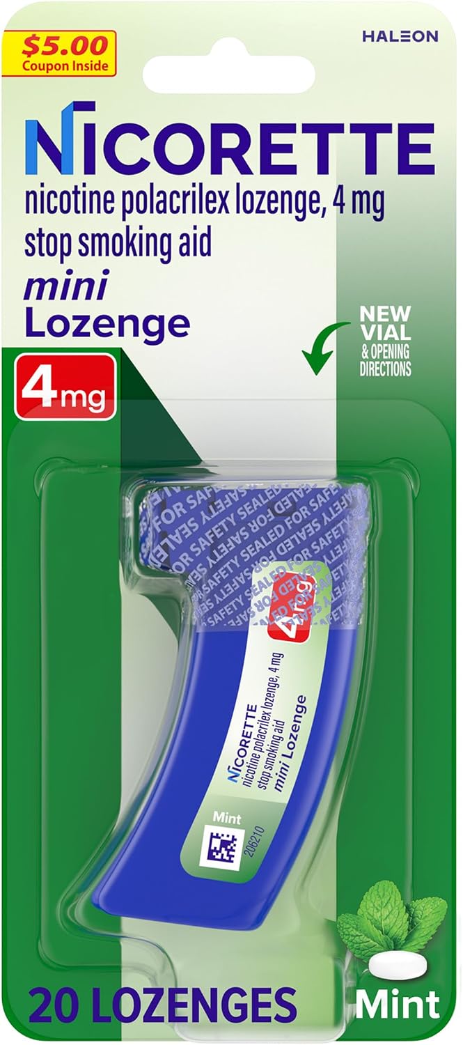 Nicorette Mini Nicotine Lozenges 2mg, Mint Flavor, 20 Count | Quit Smoking Aid, Reduces Nicotine Cravings and Withdrawal Symptoms, Intense Craving Relief, Smoking Cessation Lozenge