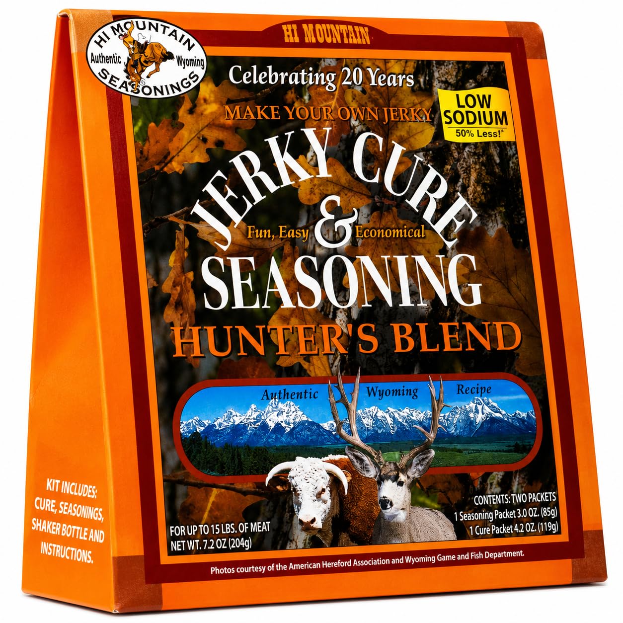 Hi Mountain HUNTERS BLEND Jerky Seasoning and Cure Kit | Low Sodium | Savory hunter-style flavor, perfect beef jerky seasoning for deer, elk, & venison. Smoker, dehydrator, or oven. Makes 15 lbs