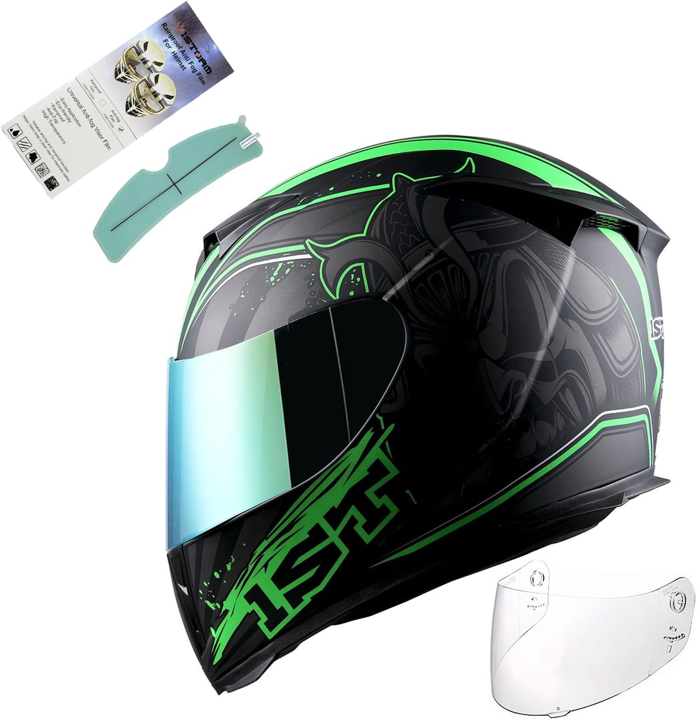 1Storm Motorcycle Full Face Helmet Skull King Matt Black + One Extra Clear Shield: HJK311