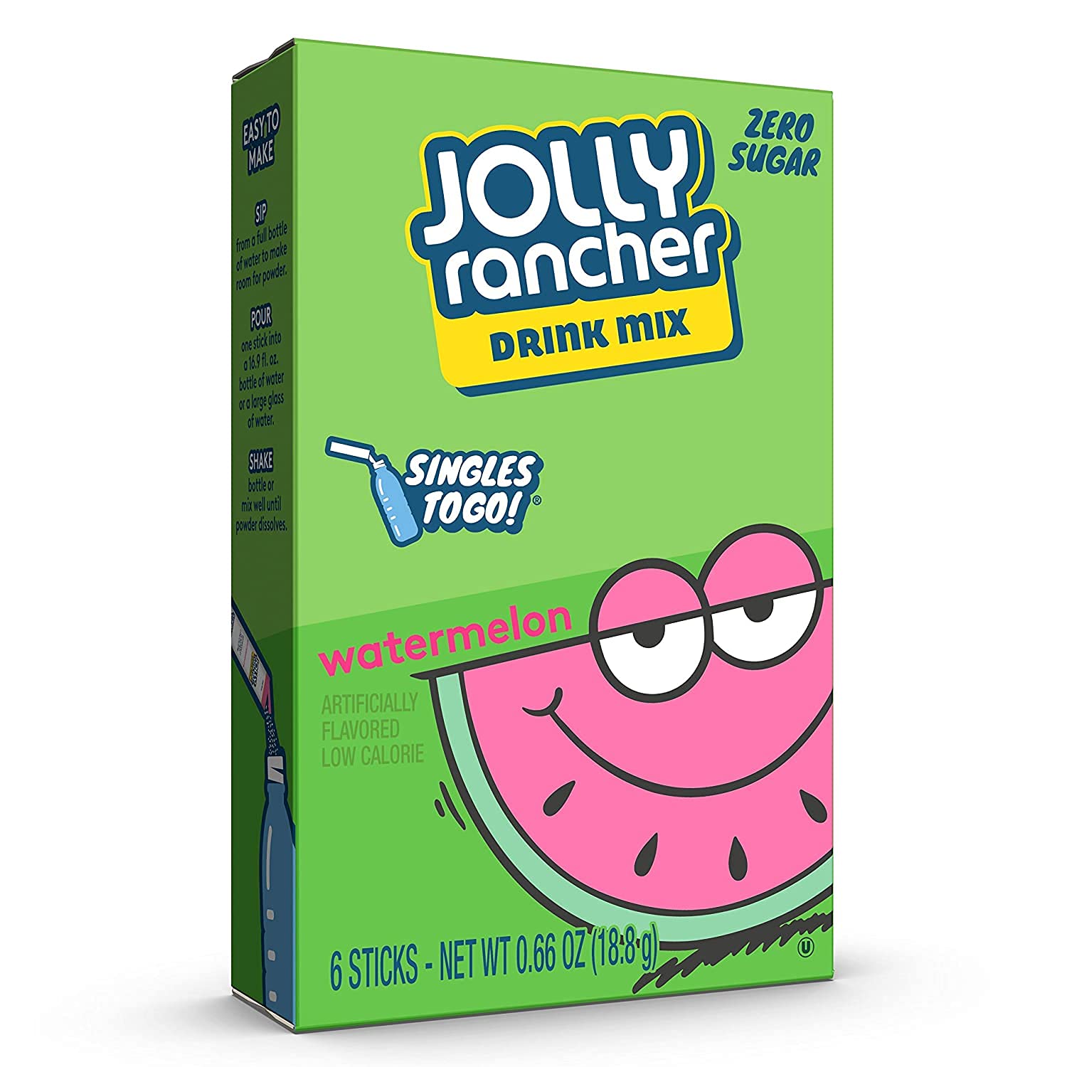 Jolly Rancher WATERMELON Singles to Go (4 Boxes of 6 Packets Each Box) | 6 Servings Each, 24 Total Servings - Watermelon Sugar Free Water Flavoring Packets, Powdered Drink Mix - Just Add Water