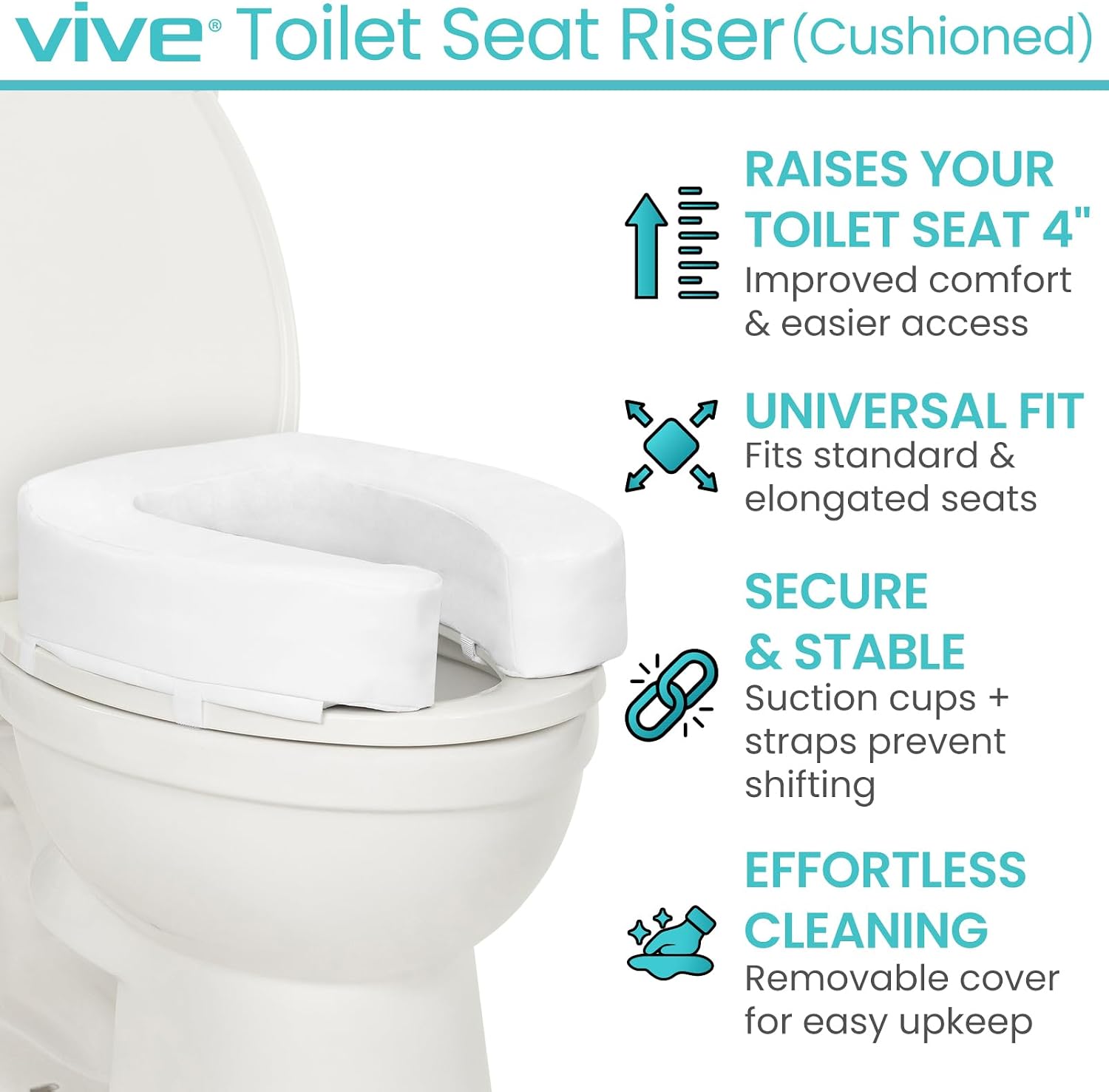 Vive Toilet Seat Cushion (Soft Cushioned Foam) - Easy Clean Soft Padded