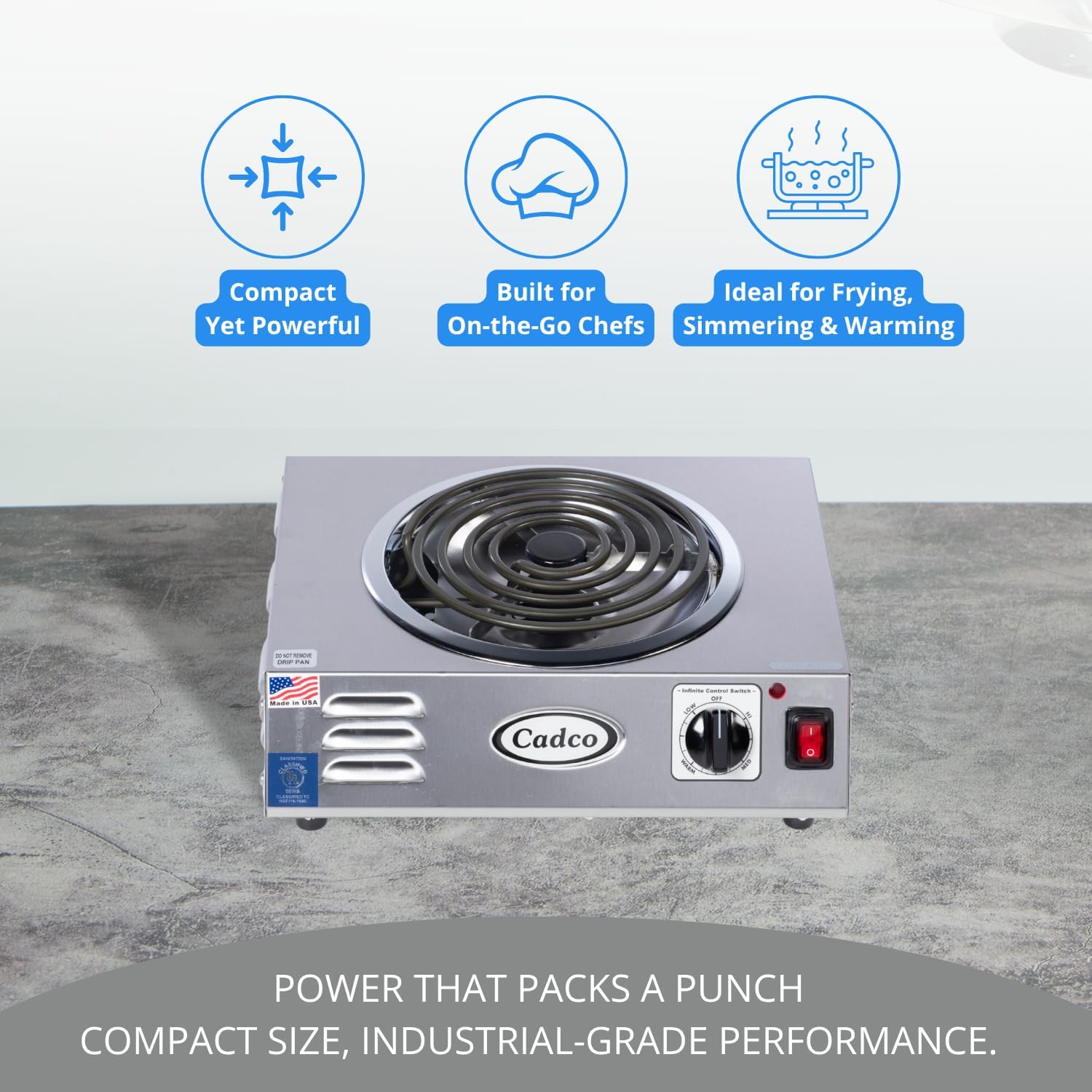Cadco CSR-3T 14" Portable Electric Hot Plate, 1500W, 120V, Stainless Steel