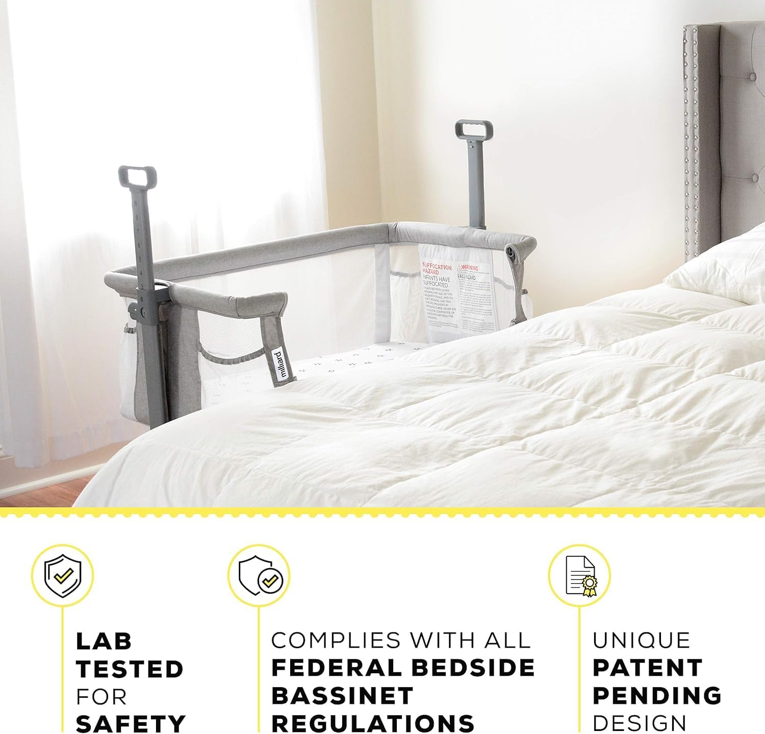 Milliard Baby Bedside Bassinet Sleeper, Bassinet for Newborn with Plush Mattress, Mesh Breathable, Adjustable Side Sleeper Portable Crib for Infant