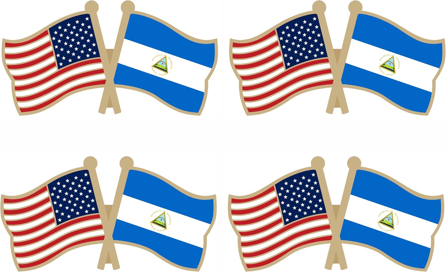USA and Nicaragua Crossed Double Flag Lapel Pins Small Mini Nicaraguan National Friendship Pin Badge, 4PCS