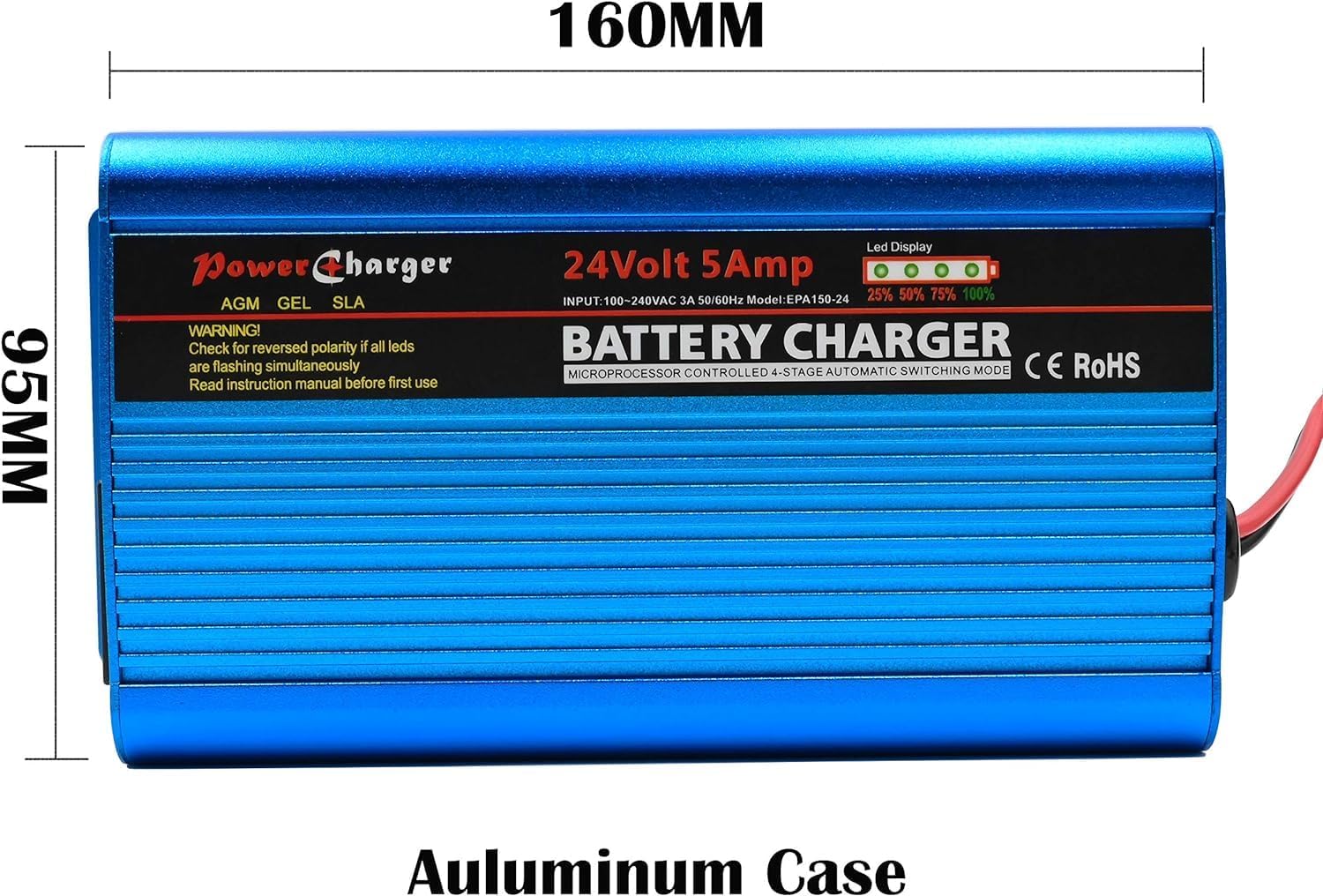 Unocho 24V 5A Battery Charger Maintainer 4-Stage Smart Lead-Acid Charger with 3-Pin XLR Connector Power Switch and LED Display for Wheelchairs Mobility Scooters AGM Gel SLA VRLA