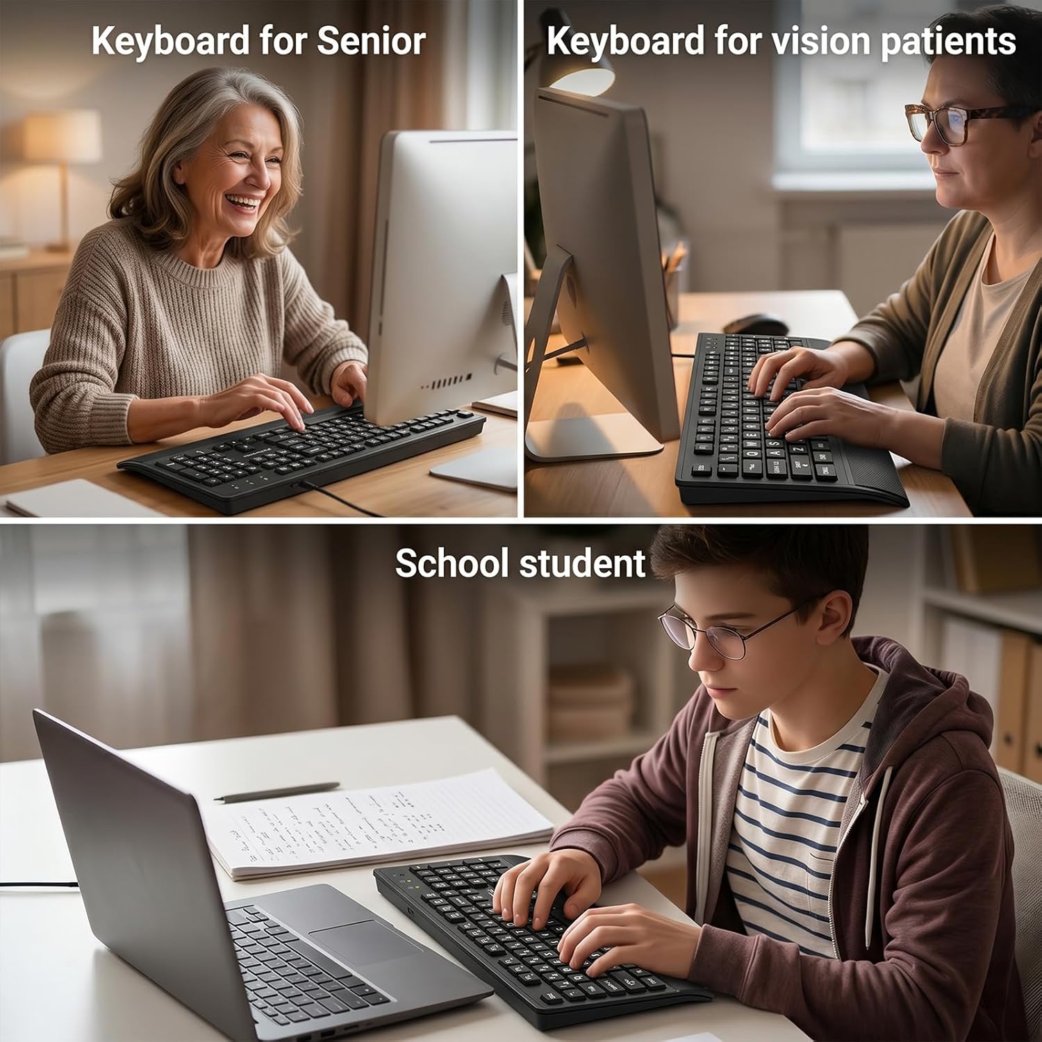 Large Print Computer Keyboard, High Contrast Big Letter for Seniors Visually | Keyboard for elderly Low Vision, Non Fade Letter