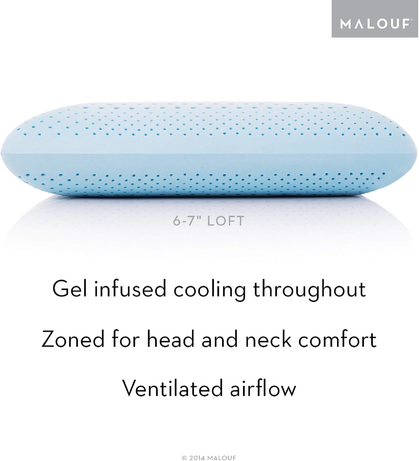 MALOUF Zoned Dough Gel-Infused Memory Foam Bed Pillow-5-Year U.S. Warranty-Queen-Mid Loft, Queen Mid Loft