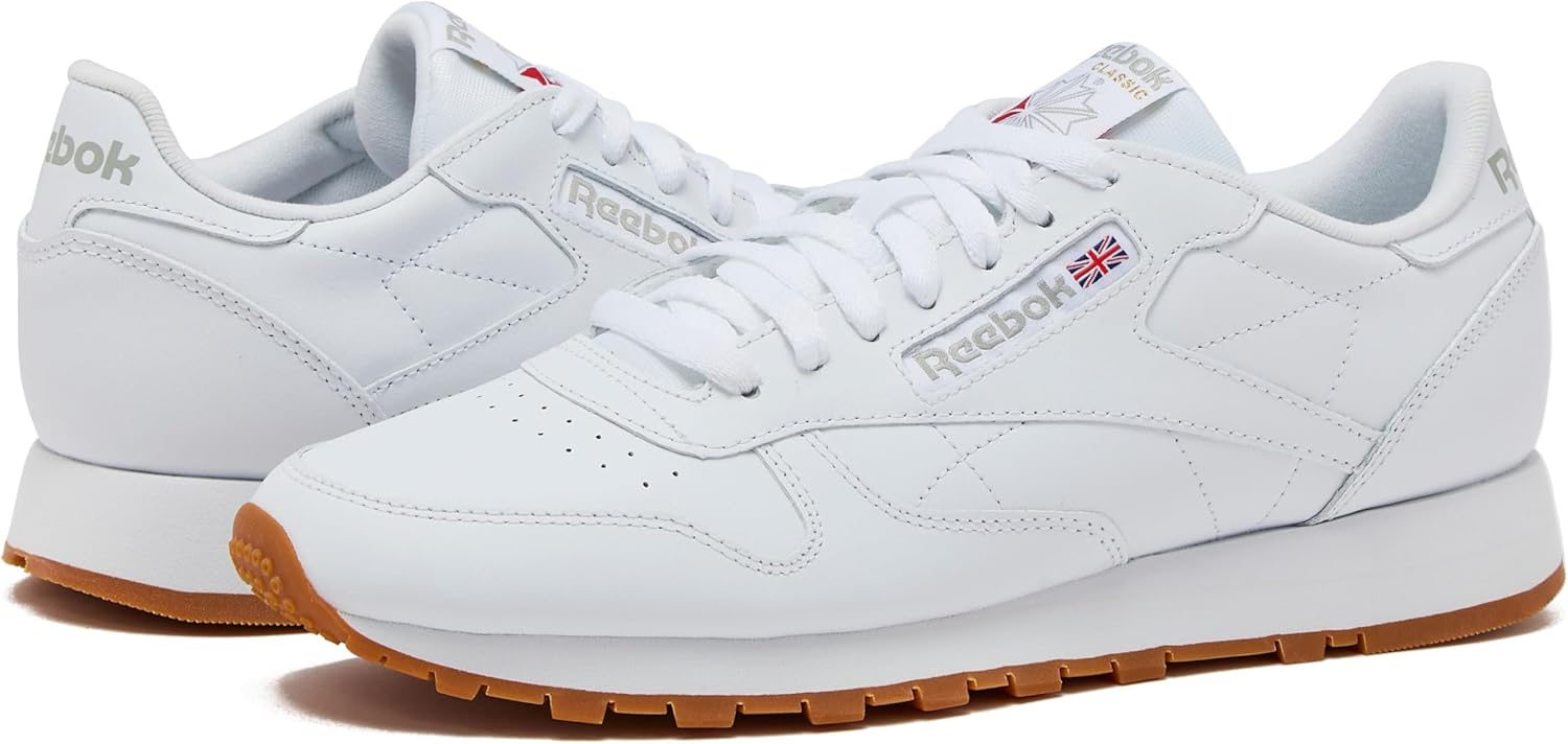 Reebok Classic Leather Sneakers for Men, Casual Tennis Mens Shoes, Footwear White/Pure Grey3/Reebok Gum3, 10