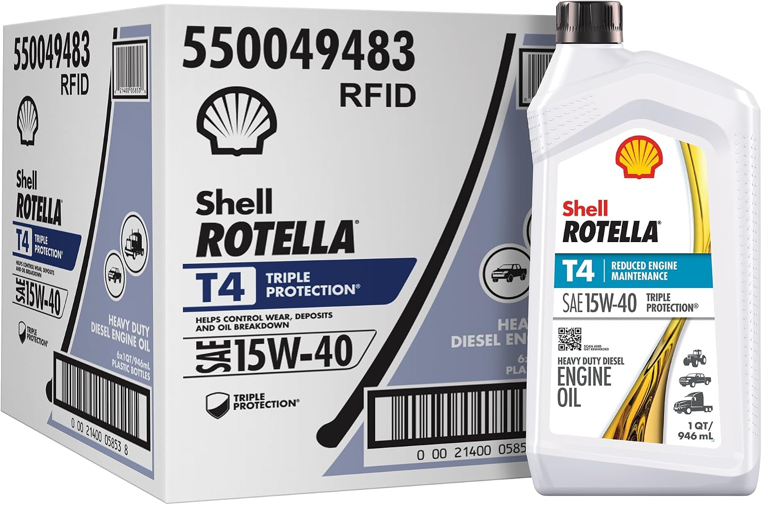 Shell Rotella T4 Triple Protection 15W-40 Diesel Engine Oil, 1 Gallon (3 Pack)