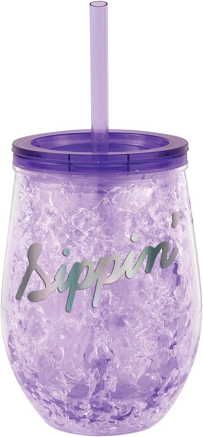 Slant Collections Freezable Acrylic Wine Chiller Tumbler with Straw, 12-Ounces, Chillin'