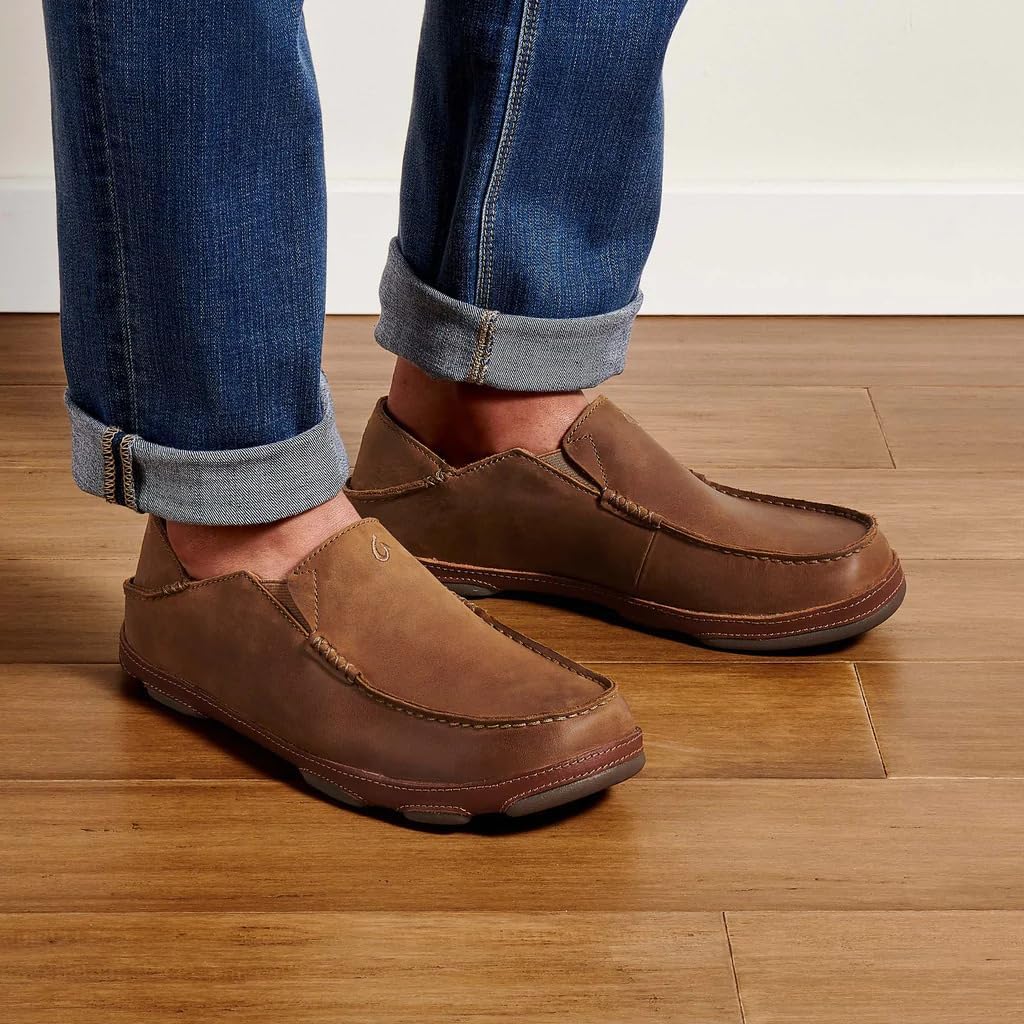 OluKai Moloa Men's Premium Leather Shoes, Easy Slip On & Off Design | Casual & Versatile Loafer, Drop-in Heel & Enhanced Traction