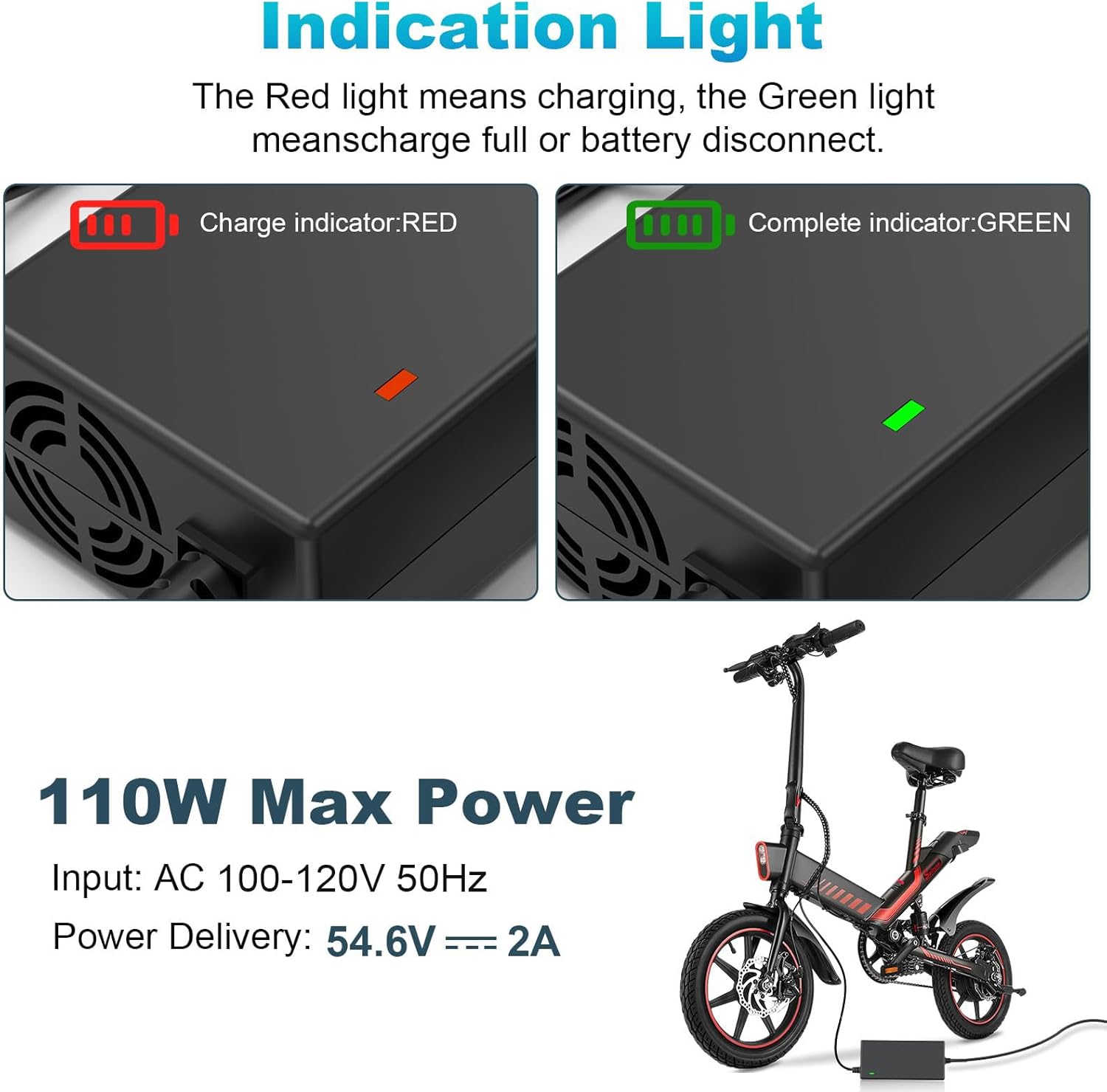 36V 1.8A Female 3-Pin XLR Lead Acid Battery Charger with 3-Prong Inline Power Supply Cord for 36V Boreem Jia, Minimoto, Rad2Go, Electric Scooter, ATV