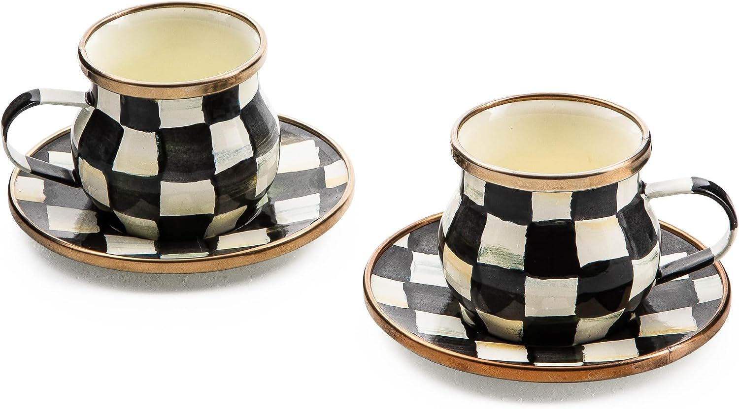 MACKENZIE-CHILDS Espresso Cup & Saucer Set, Black-and-White Courtly Check